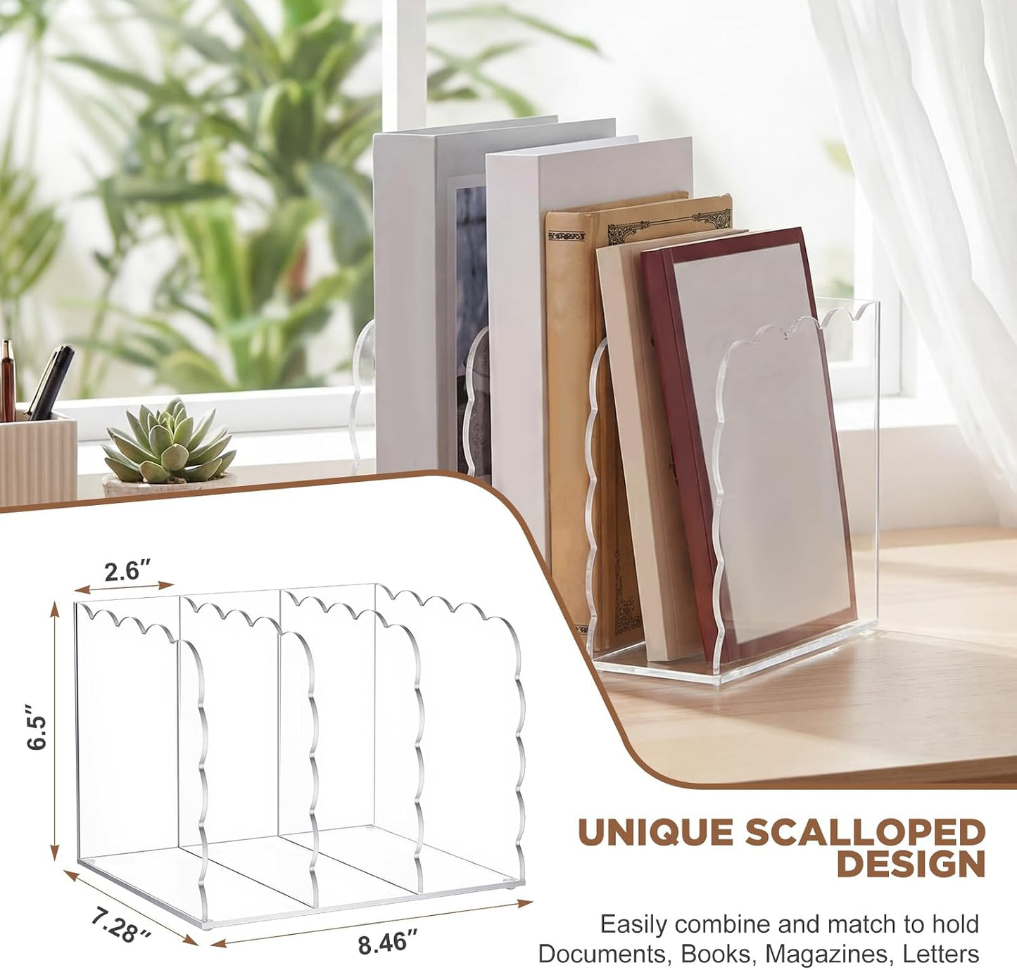 Scalloped Magazine File Holder / Acrylic / 8.46 x 7.28 x 6.5 / Standard Style / Clear