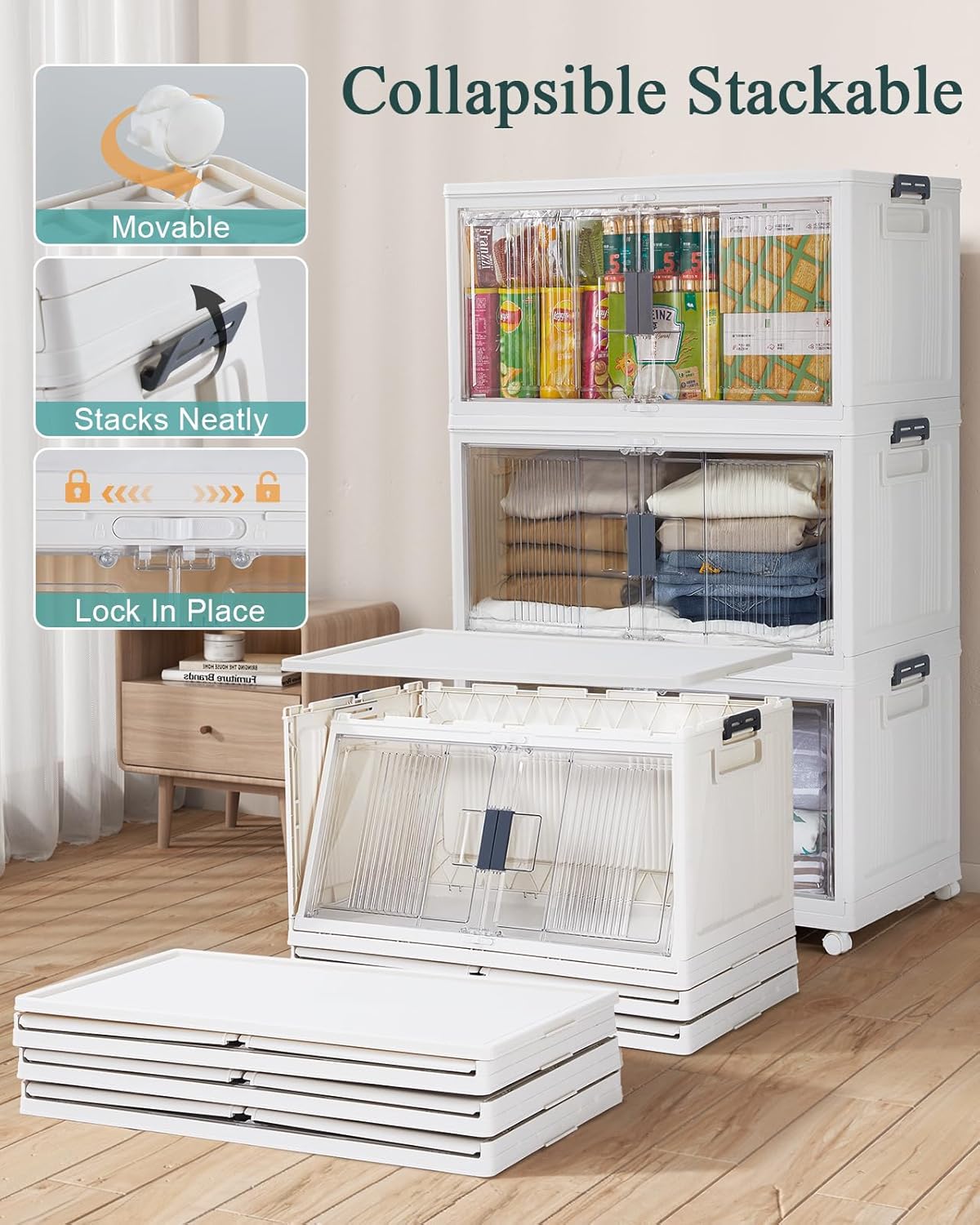 97QT Stackable Lockable Storage Bins / 97qt-white / Set of 3