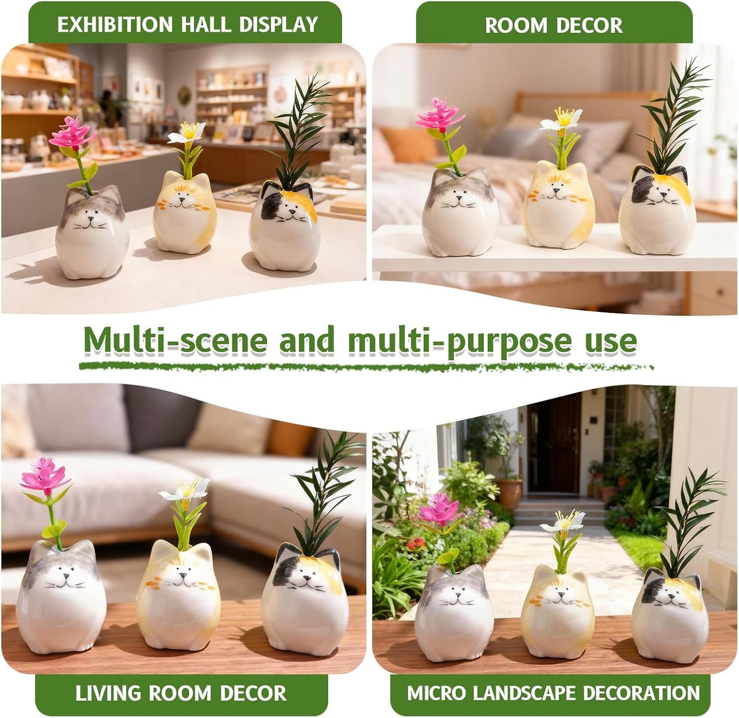 Mini Flower Vases-Unique Small cat vase- Ceramic Bud Vases for Single / Painted Cat Vase / Set of 3