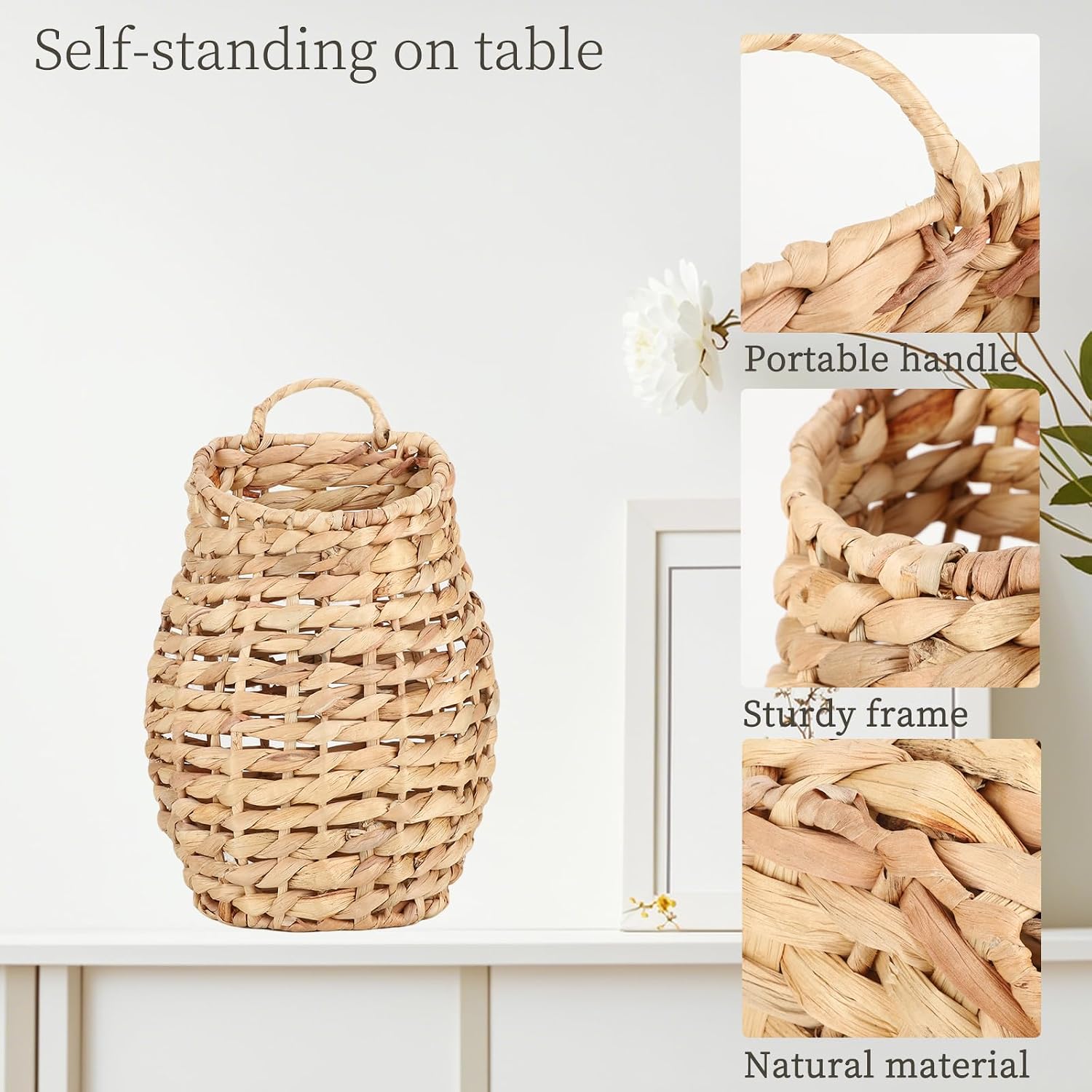 YRMT Water Hyacinth Woven Hanging Basket Wall Hanging Basket Decorative Front Door Basket Decor