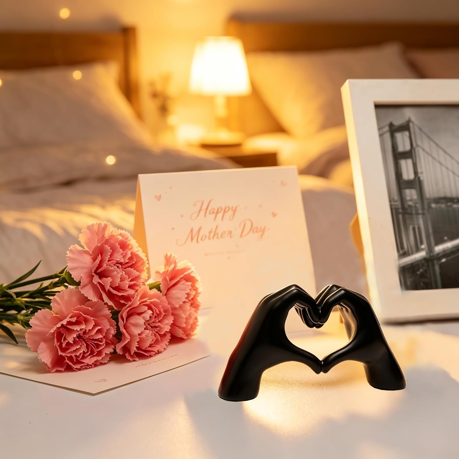 Heart Hands Statues Hand Love Sculpture Decorative Home Decor Ornaments / Black / Small