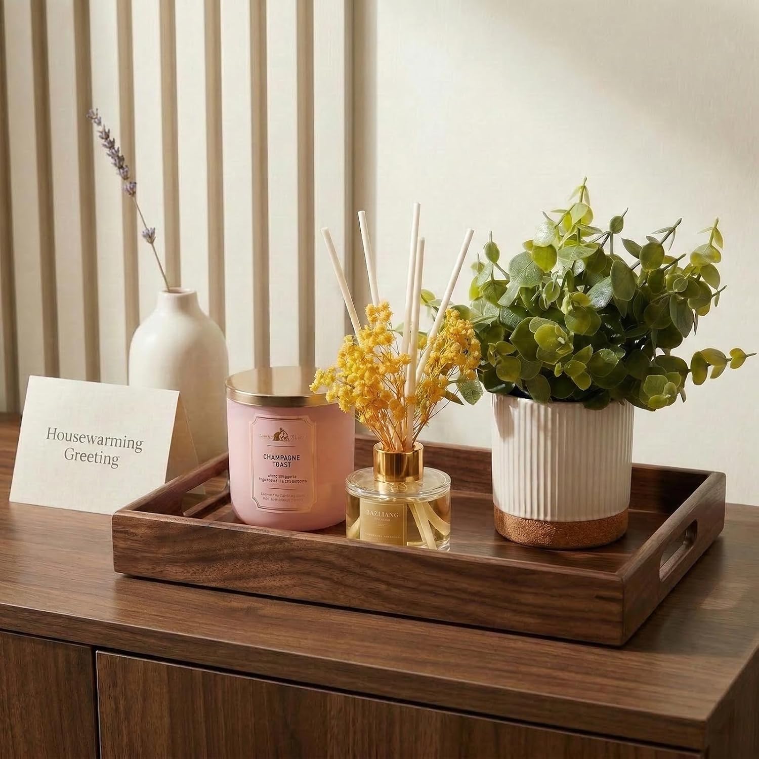 Bamboo Wood Display Tray for Dresser / Vintage / Natural / 11.4 x 7.9