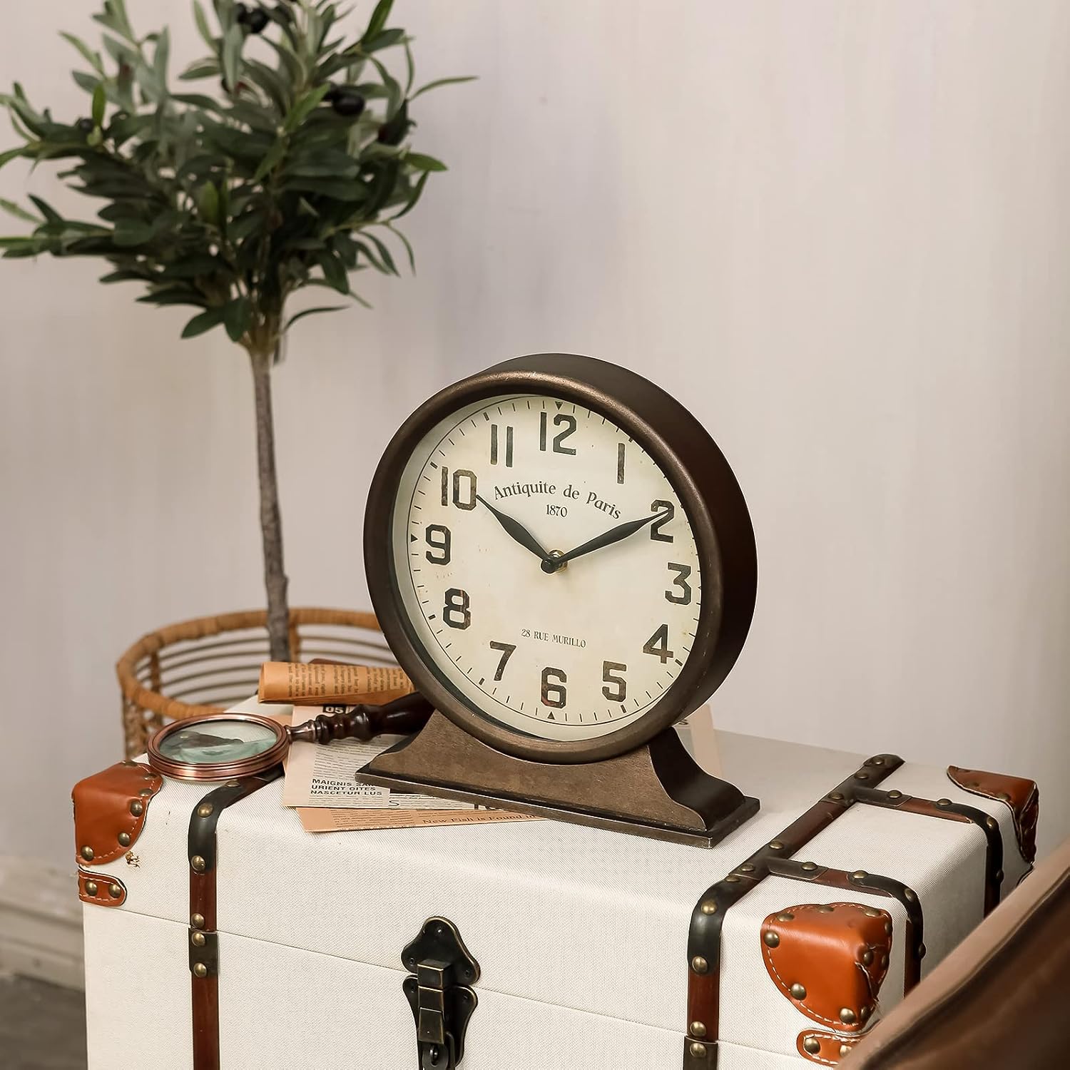 NIKKY HOME Antique Mantel Clock, Large Table Clock, Battery Operated | Decorative Table Clock for Home, Office, Living
