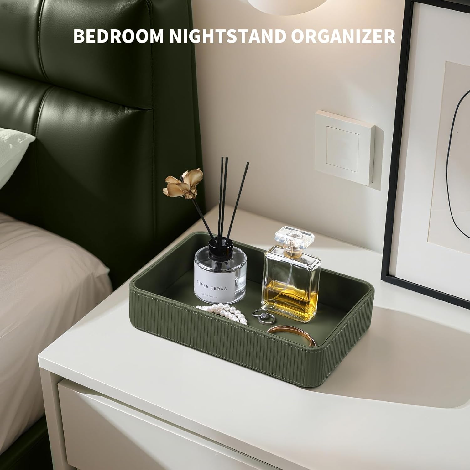 Modern Nightstand Organizer Bedside Desktop Storage for Womens and Men / Green