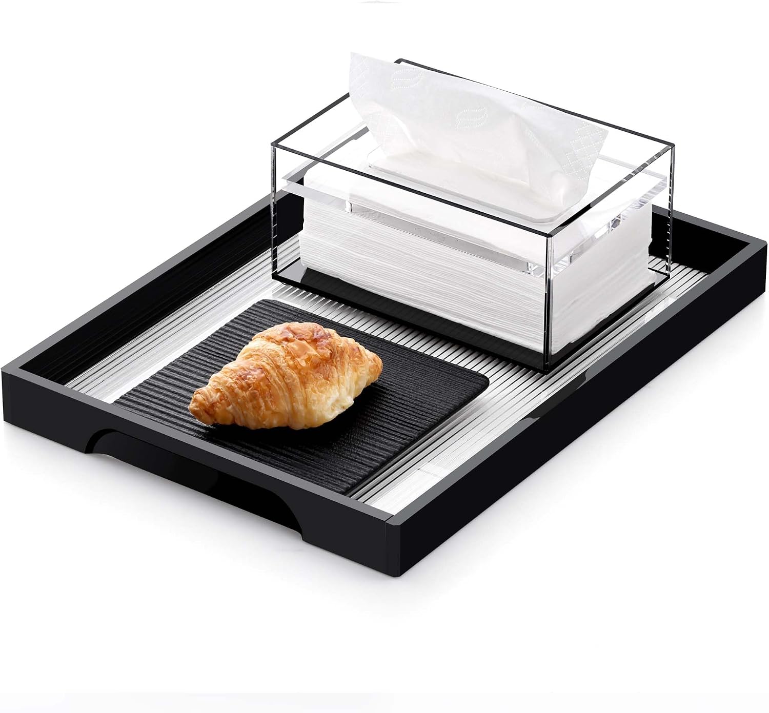 Clear Acrylic Facial Tissue Box Cover Holder / Clear+black