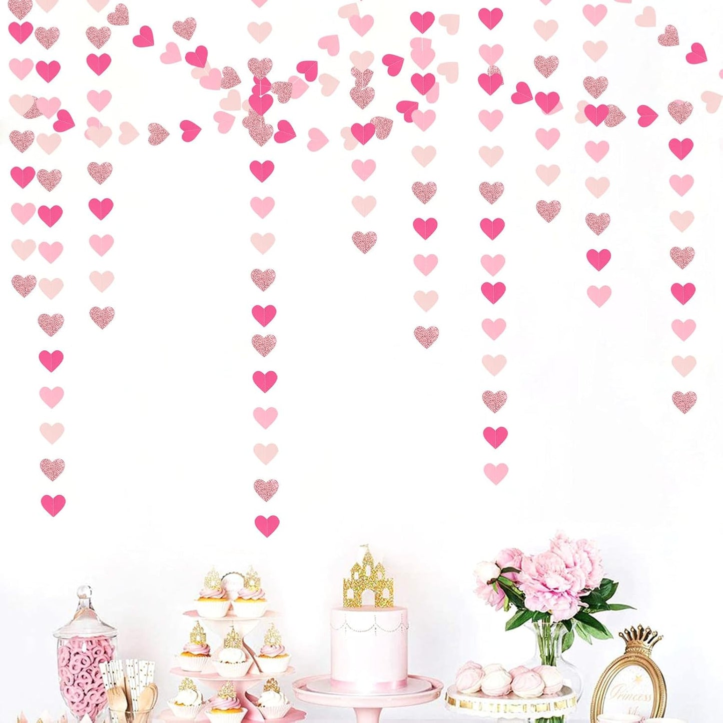 Hot-Pink Rose-Gold Party Decorations Heart-Garland / Pink Rose Gold / 52 Inch