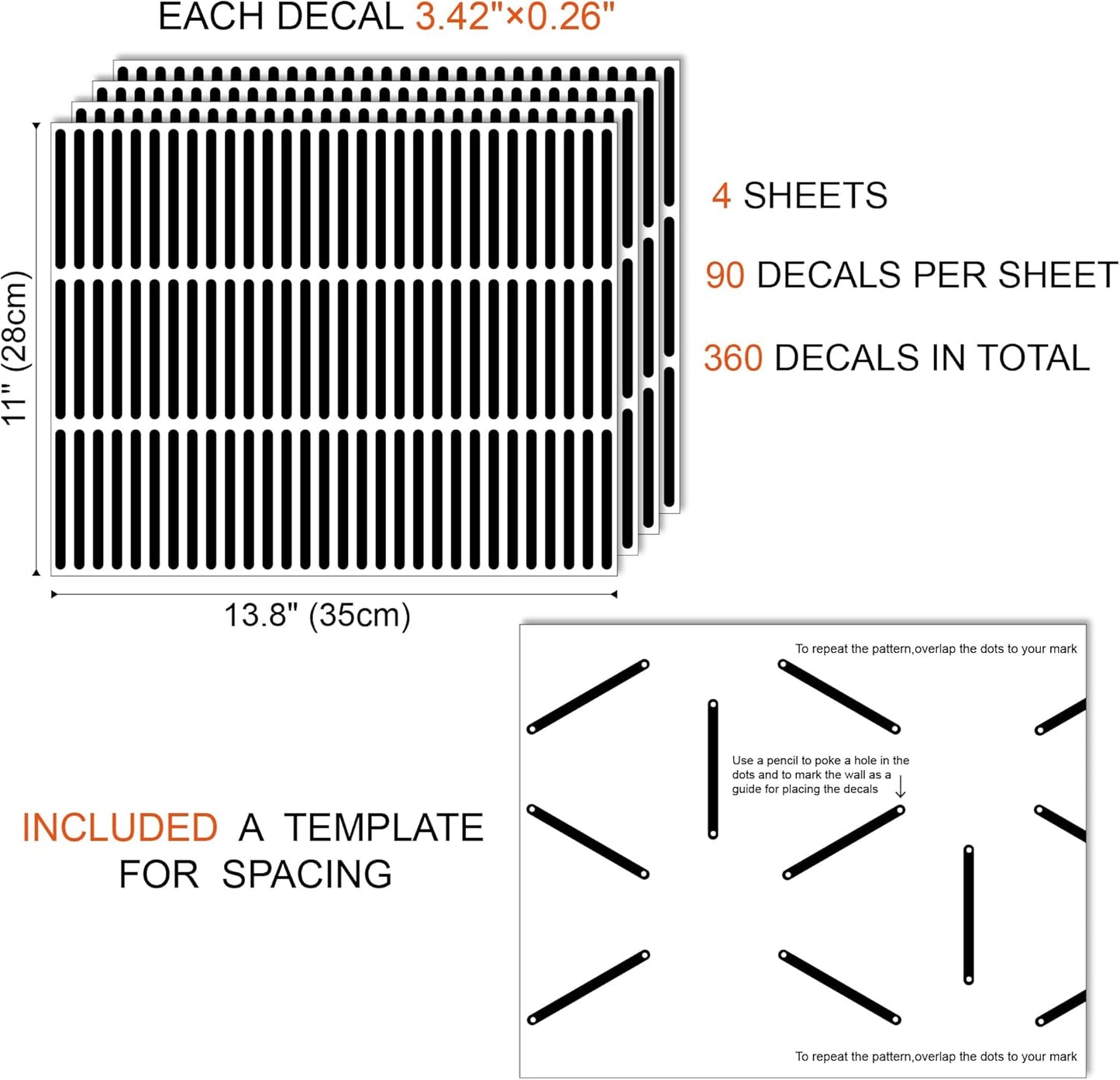 Peel and Stick Modern Wall Stickers / Hexagon / Black / Set of 360