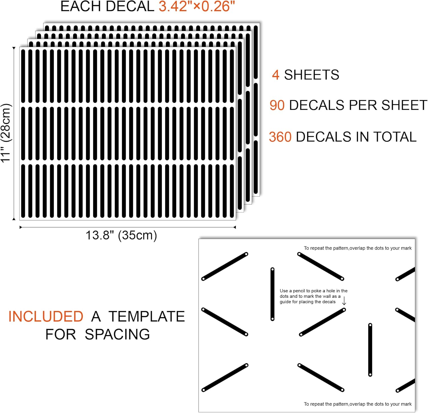 Peel and Stick Modern Wall Stickers / Hexagon / Black / Set of 360