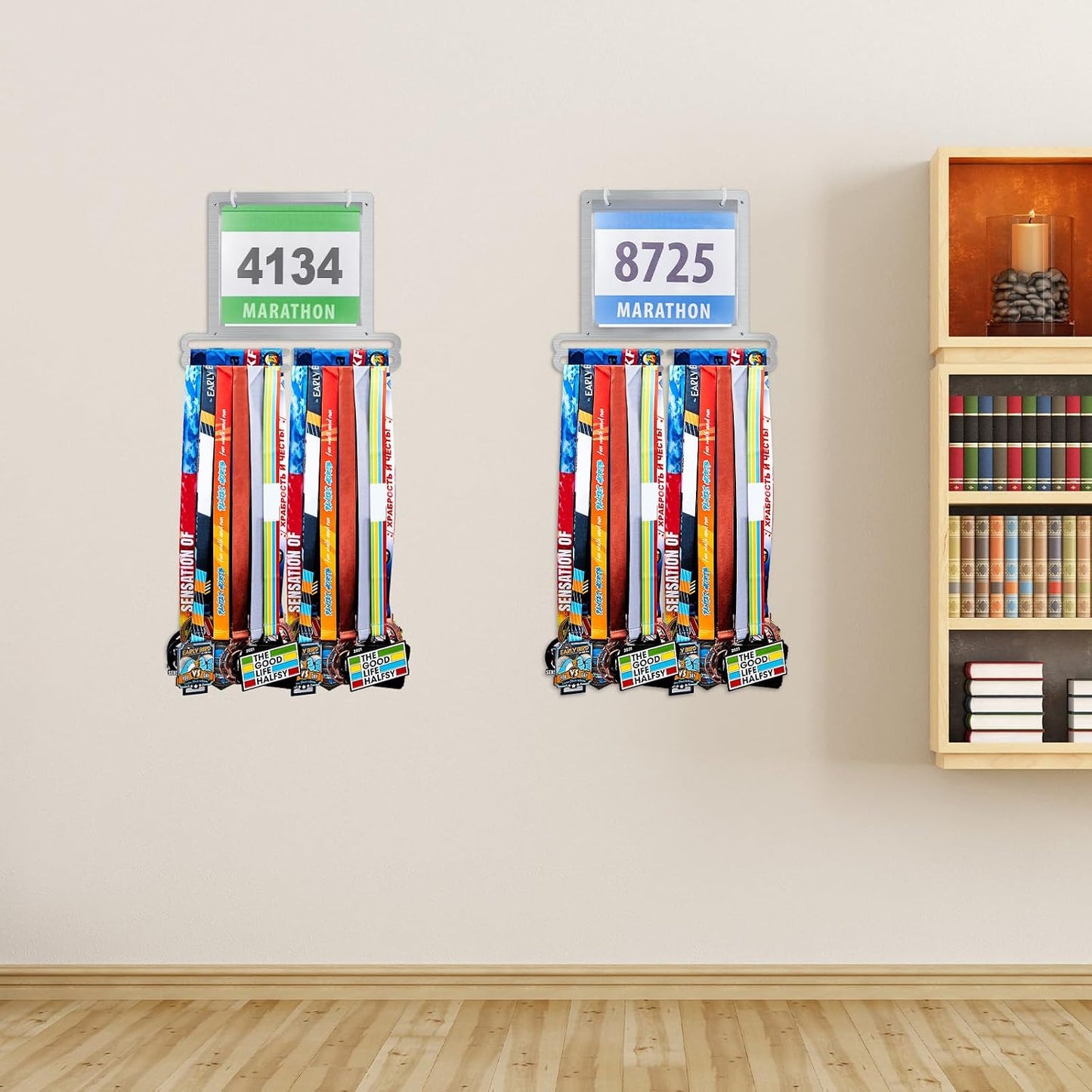 Race Medal and Bib Display Medal Hanger Running Bib Holder Wall Mounted Hanging Rack Stands Gifts for Runners