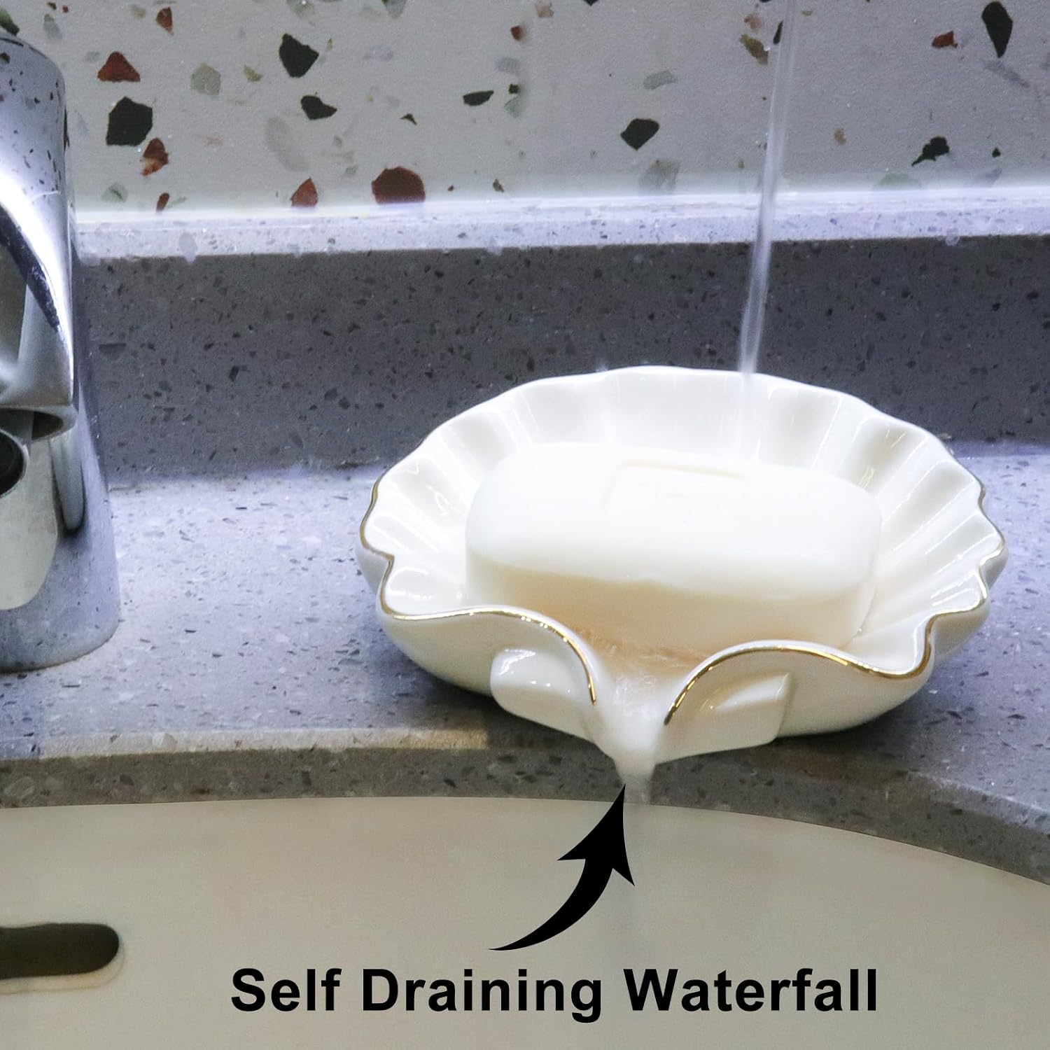 Seashell Style Ceramic Self Draining Soap Dish Waterfall Soap Dish Soap Savers