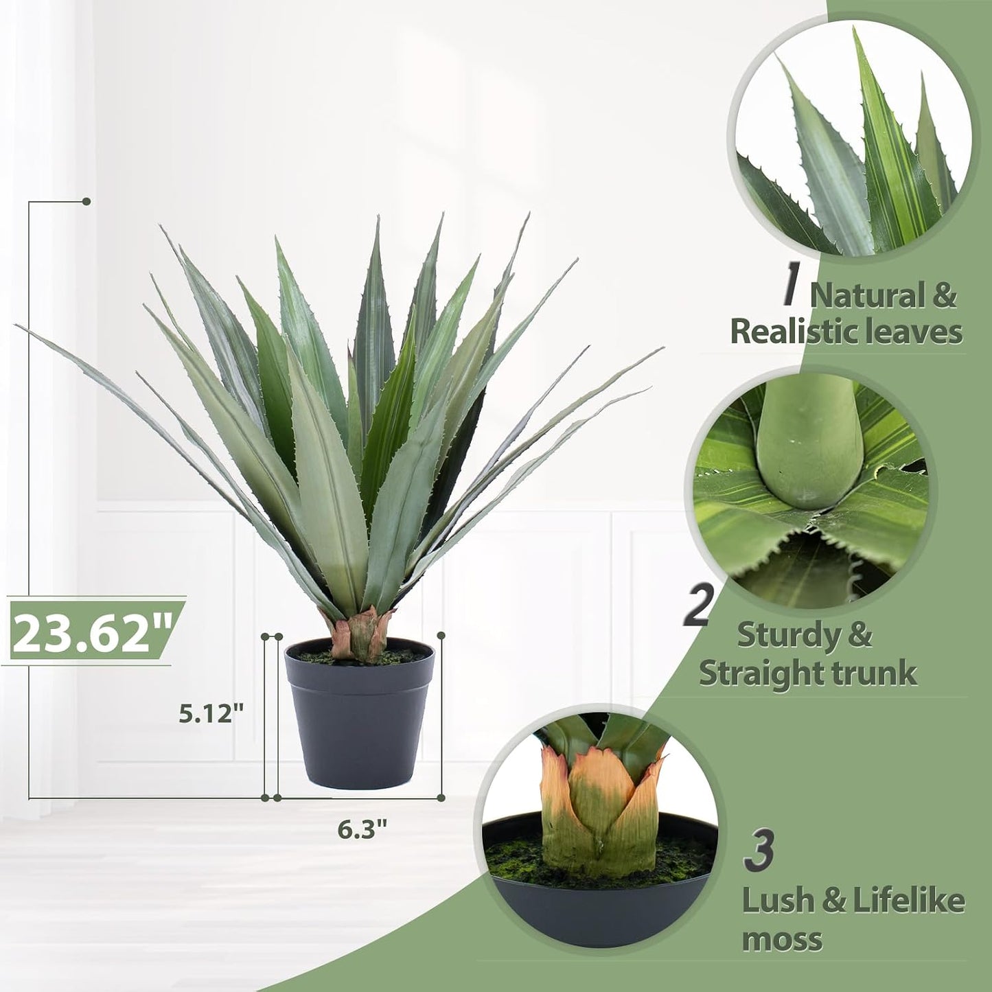 Artificial Spiked Agave Plants Tall / Green / 24inches / 2 Inch / Set of 2