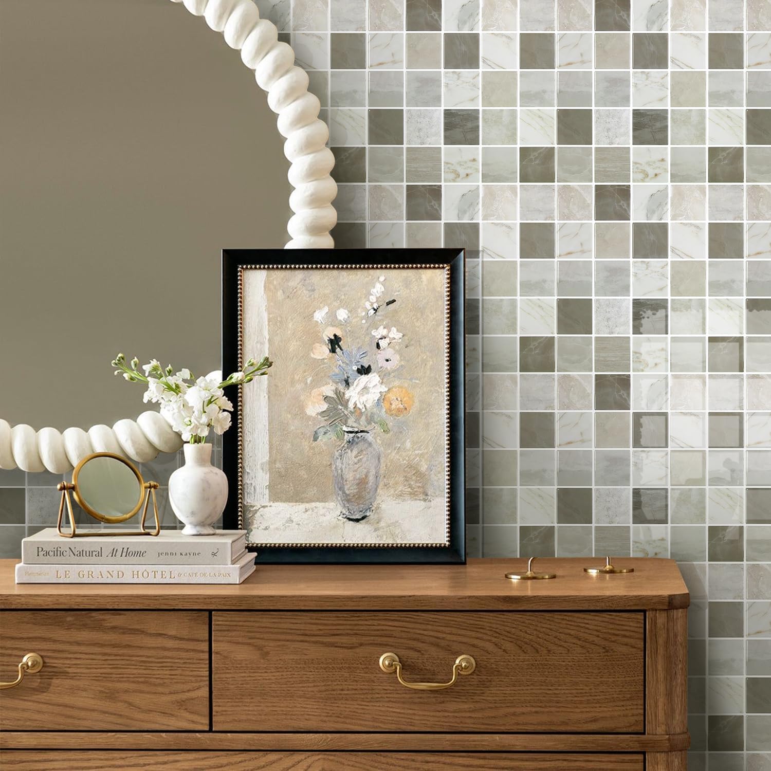 Thicker Marble Peel and Stick Backsplash Tiles- of "-3D / ST-SM-G / Brown / 12 x 12 / Set of 10