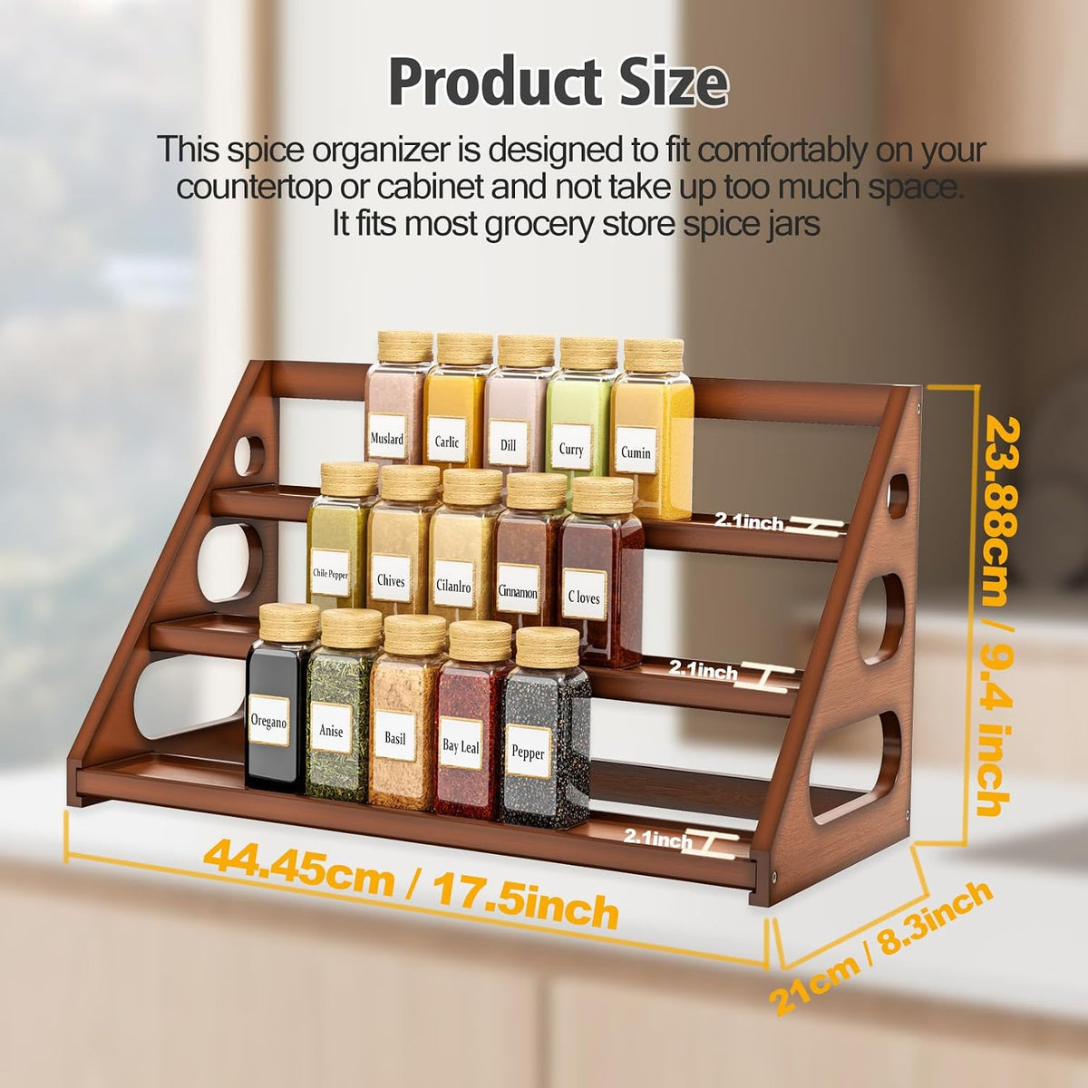 Spice Rack - Bamboo Wood Spice Rack Organization for Cabinet/Countertop - Brown