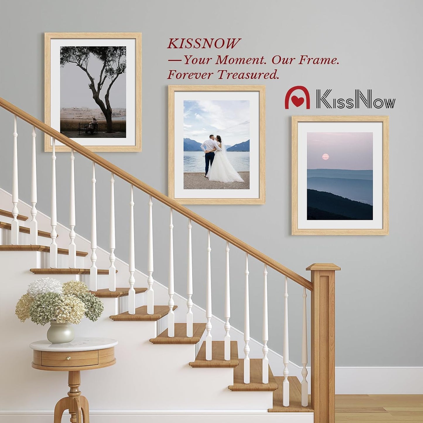 16x20 Picture Frame 4 Pack, Oak Solid Wood, Gallery Wall Decor | Wall Hanging, Thick & Wide Border, Clear Plexiglass