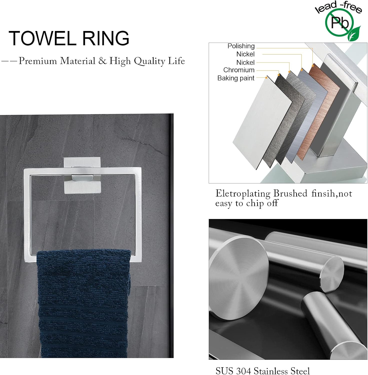 Brushed Nickel Bathroom Towel Bar Set Bathroom Accessories Hardware Set Including Towel Bar Towel Ring Coat Hook and