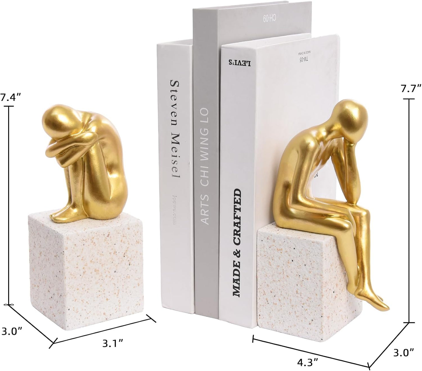 Unique Statue / Resin Book Ends / Thinker / Gold