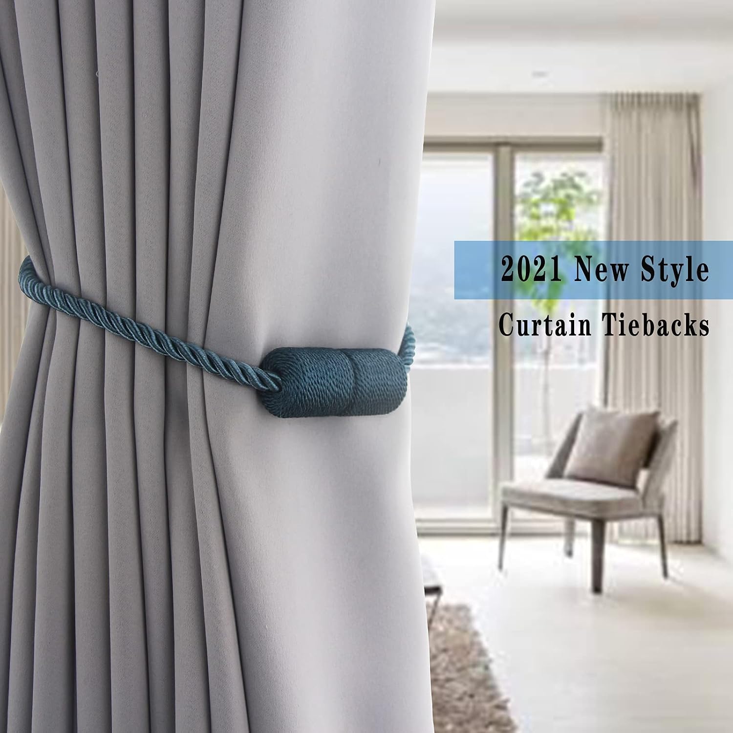 Magnetic Curtain Tiebacks Holdbacks Decorative Tie Backs for Windows Porlau | 6 Pack Blue Modern Outdoor Drapes