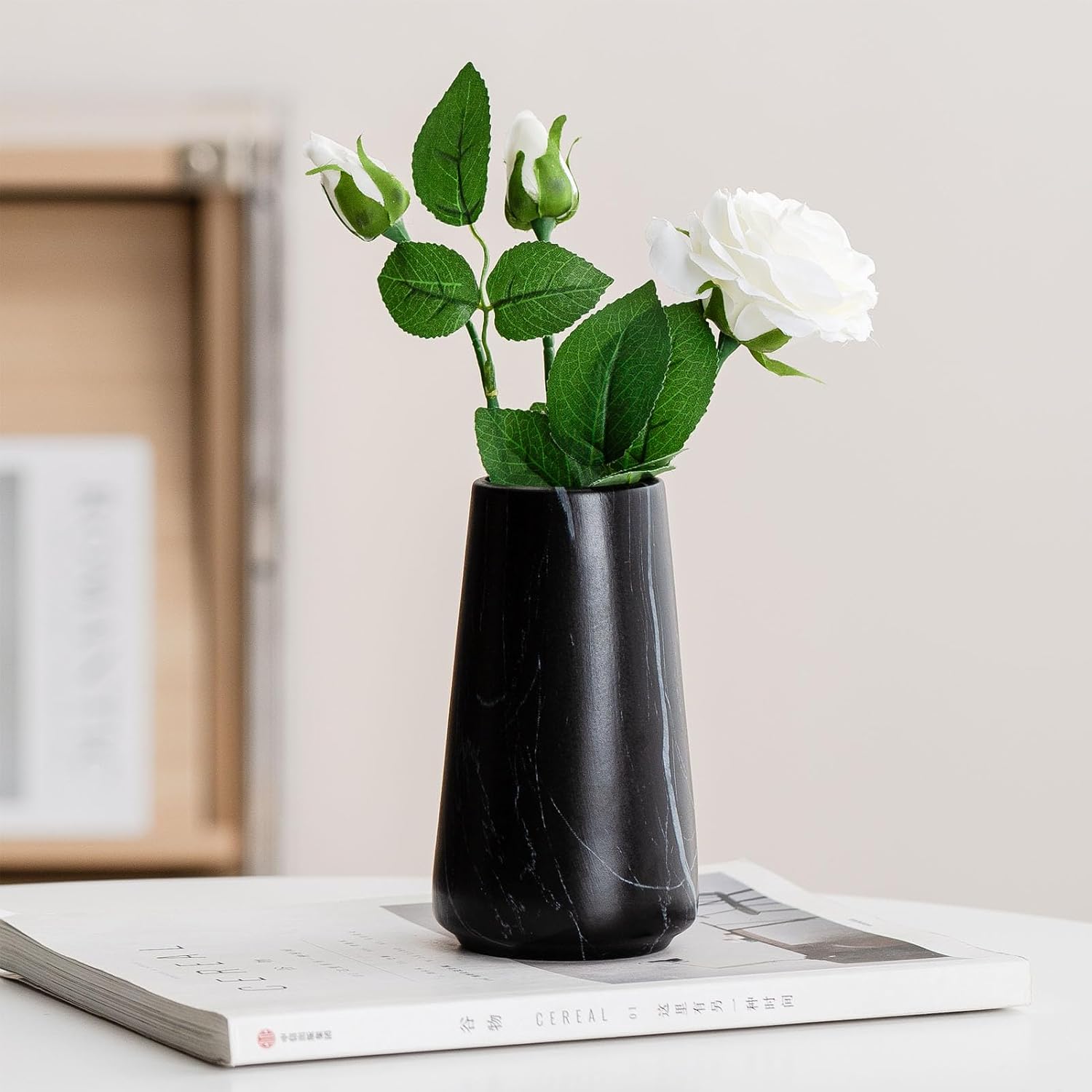 6" Simple Modern Ceramic Vases for Flower/Pampas Grass / Marble Black / Small