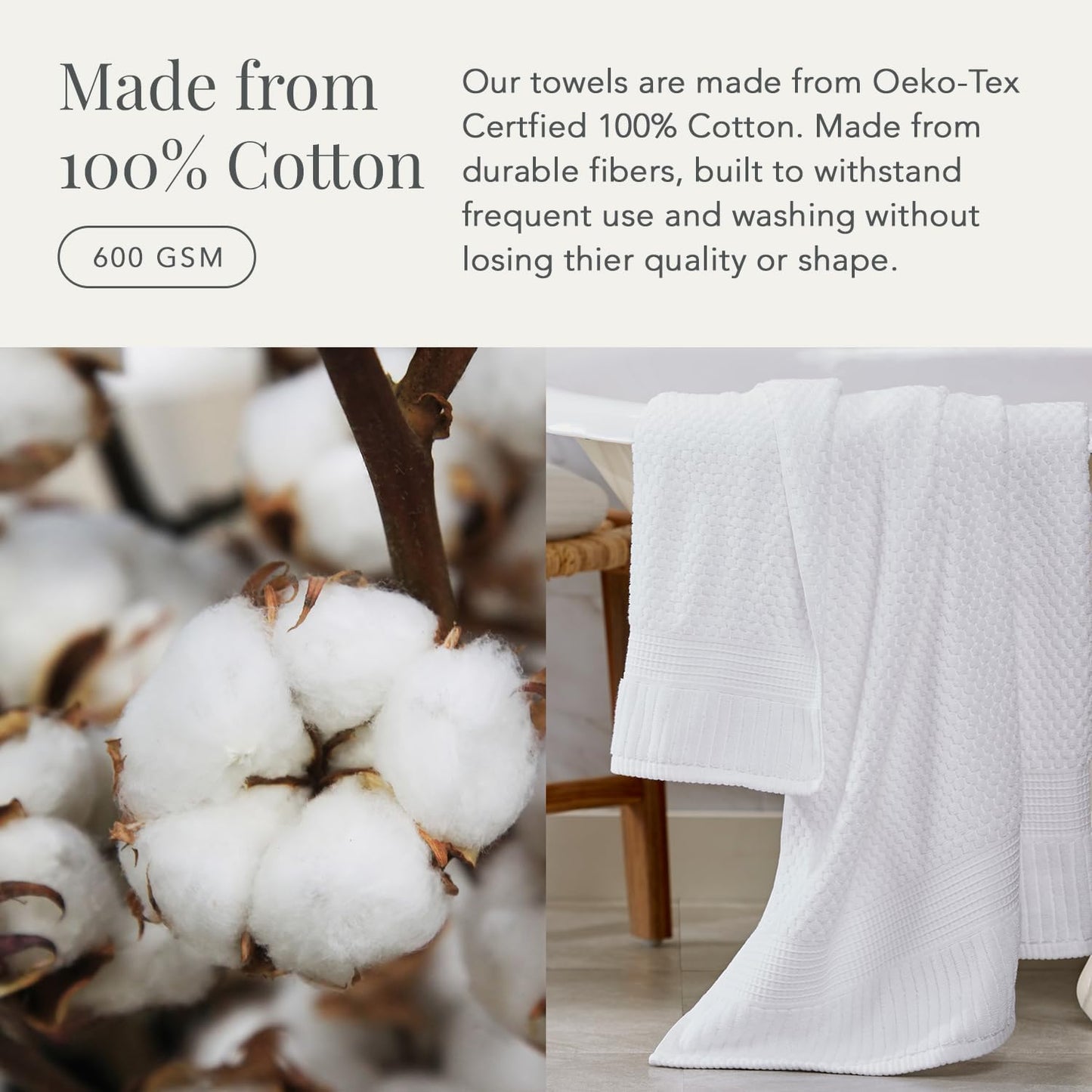 NY Loft 100% Cotton 6-Piece Bath Towel Set | White | Oeko-TEX | Quick-Dry | 30" x 52" Bath Towels | 16" x 28" Hand