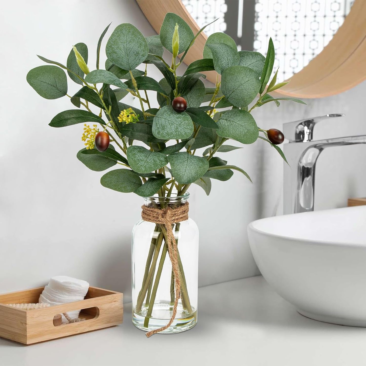 Artificial Eucalyptus Stems in Glass Vase / Darkolivegreen