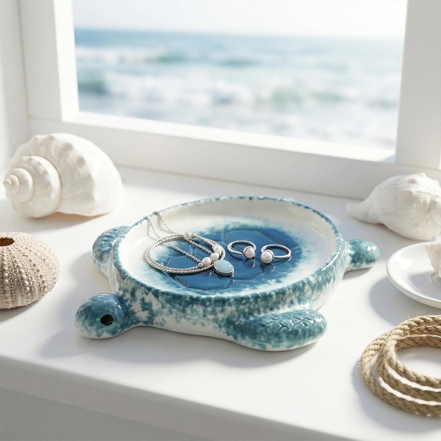 Handmade Ceramic Decorative Ring Holder Trinket Dish for Earrings Necklace Key / Blue / One Size