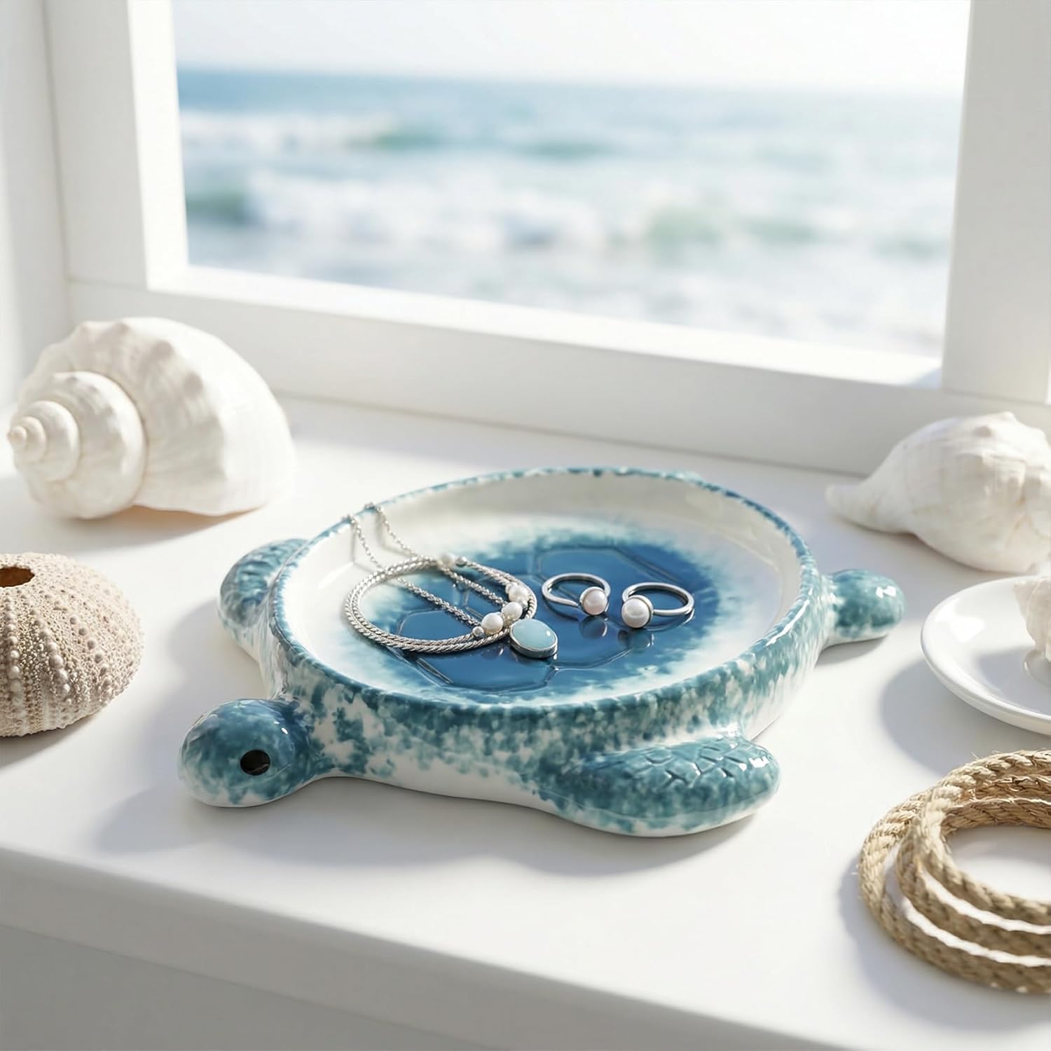 Handmade Ceramic Decorative Ring Holder Trinket Dish for Earrings Necklace Key / Blue / One Size