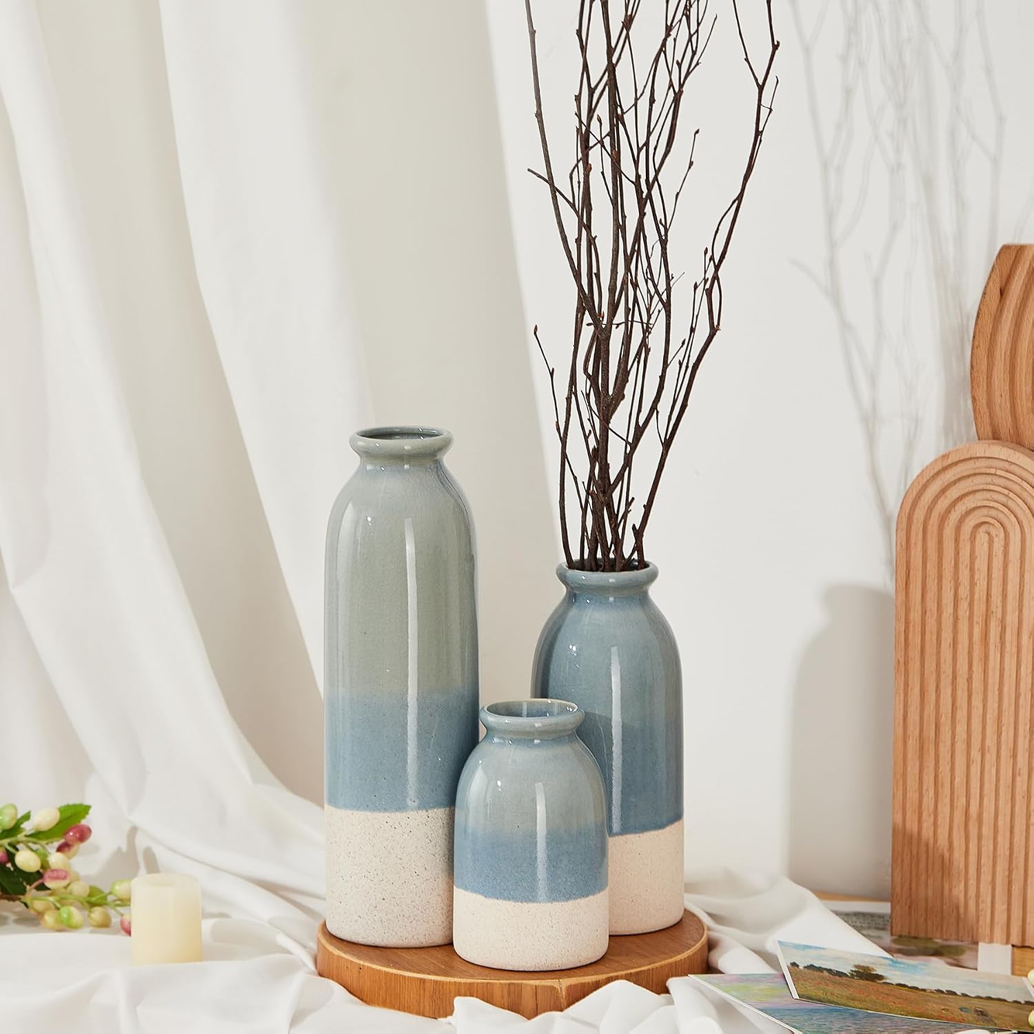 Blue Ceramic Vase / Blue-3 Sets / Set of 3