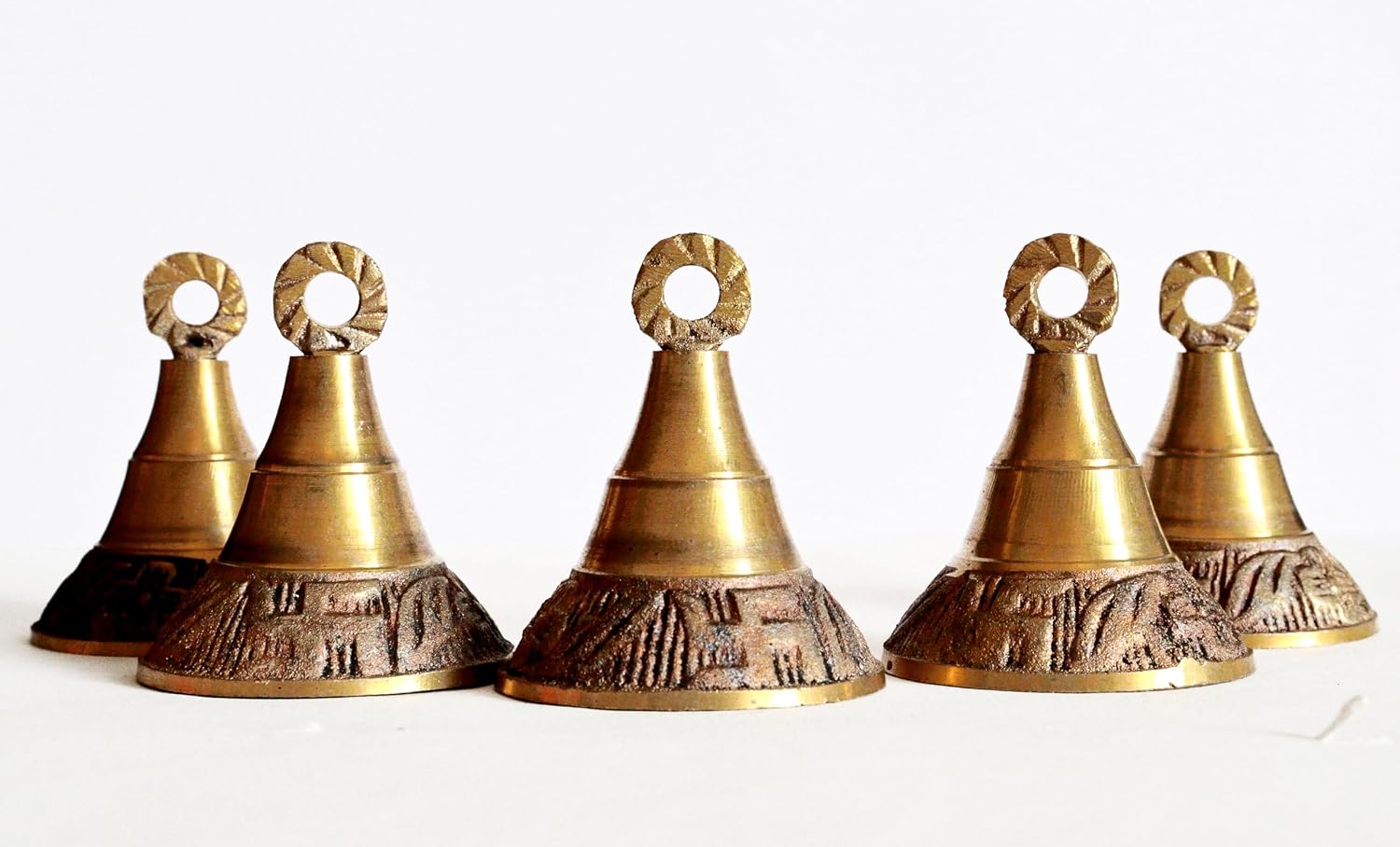 Solid Brass Pooja Bells with J Hook Home Decor Christmas Bell Wall Hanging Jingle Bell Ornaments New (24, Carving Bells