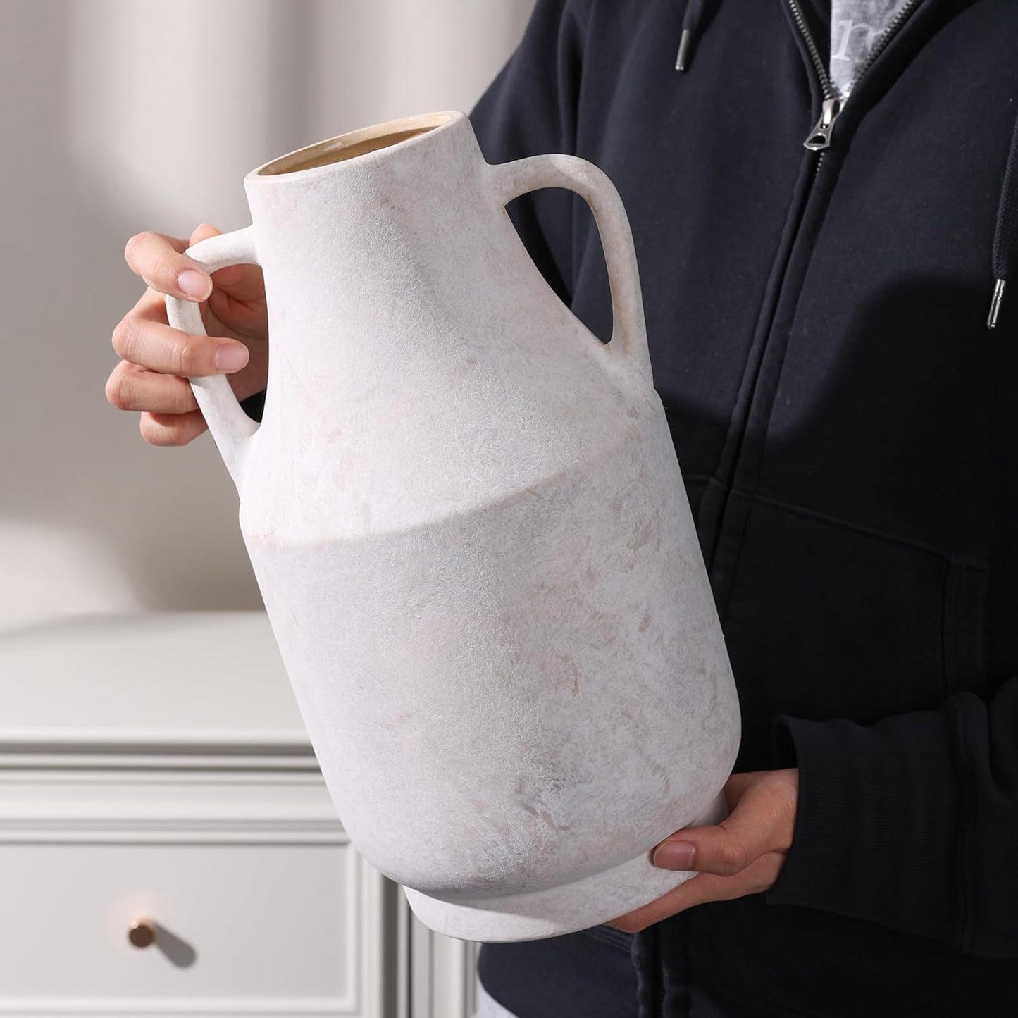 White Ceramic Flower Vase / 11inch Vintage White / 11 Inch