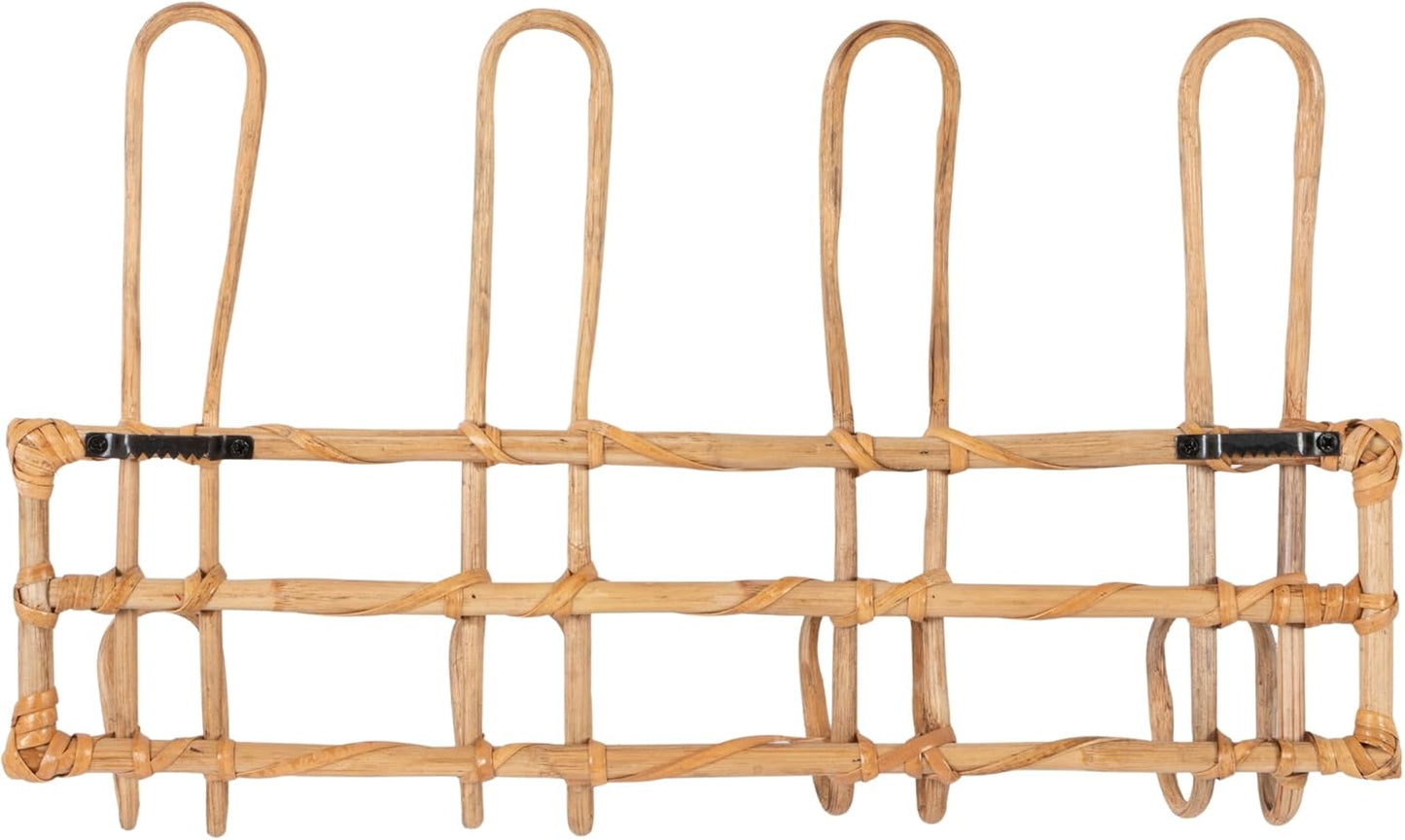 4 Hooks / Rattan Wall Hanger / Beige