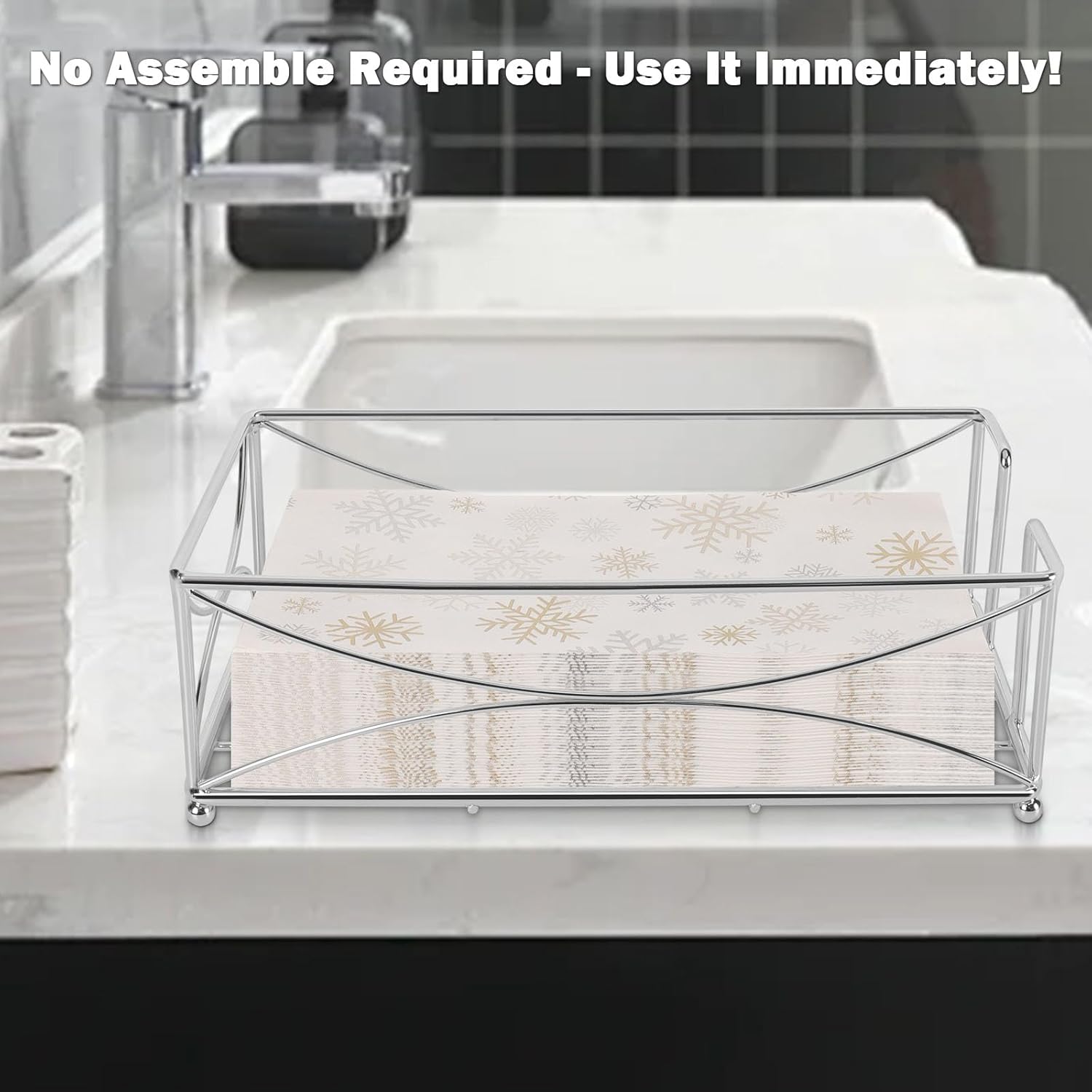 Bathroom Paper Hand Towel Storage Modern Napkin Tray Caddy for Countertop / Chrome / Metal