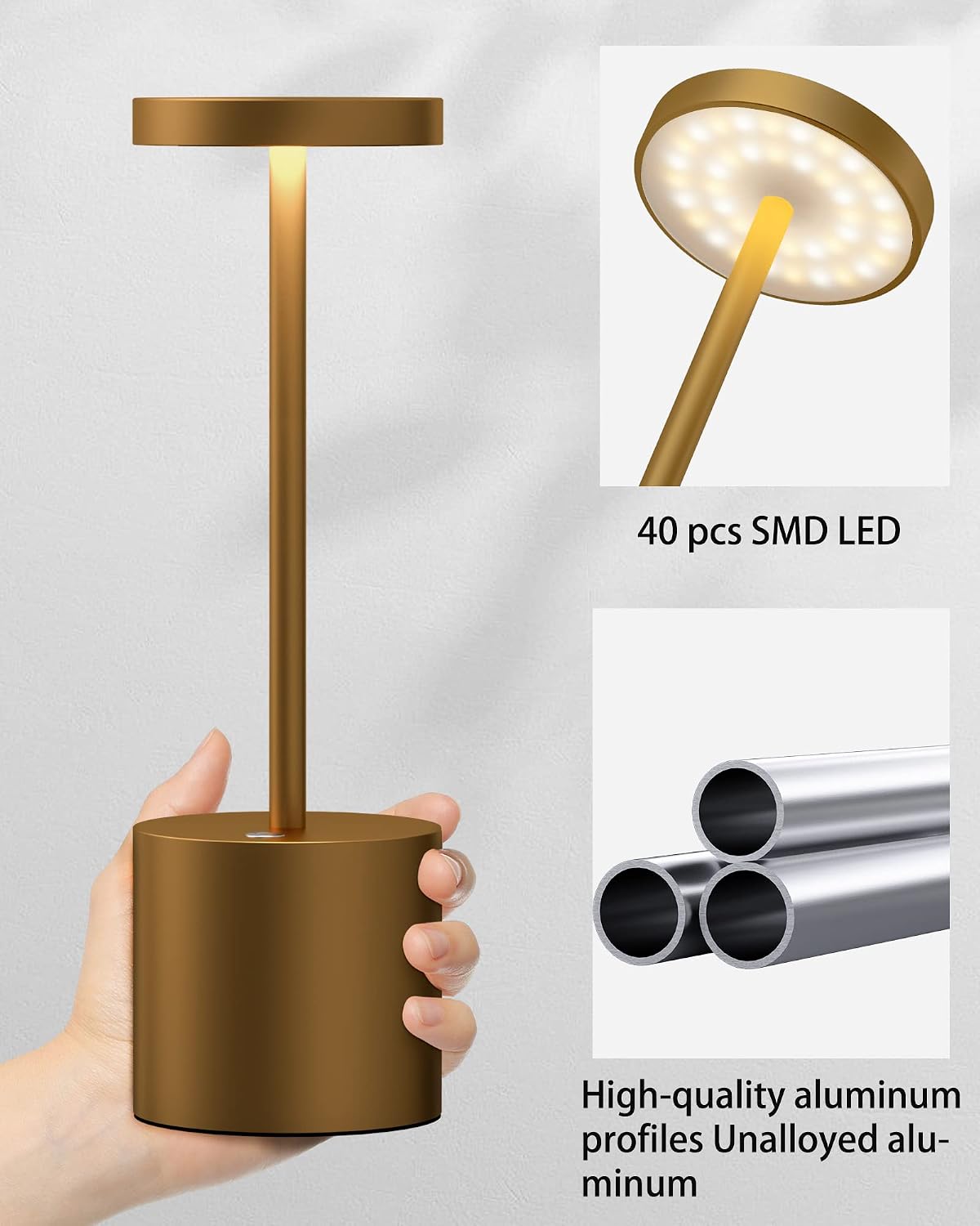 2Pack Cordless Table Lamp, Rechargeable LED Battery 5000mAh Metal USB Portable Powered Desk Lamp, 3 Levels Brightness