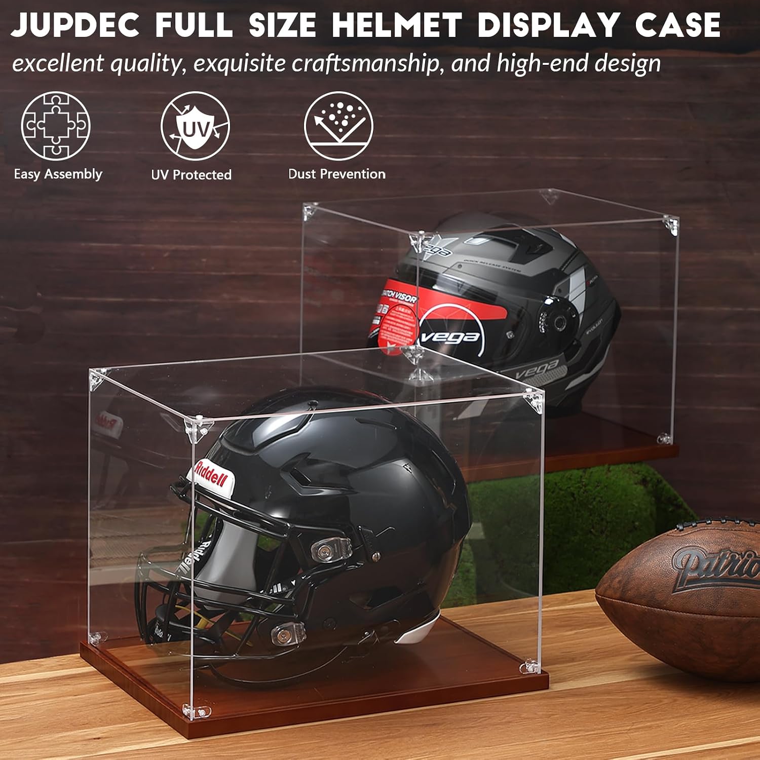 Football Helmet Display Case, Full Size Acrylic Baseball Motorcycle Helmet Showcase, UV Protection Souvenirs and