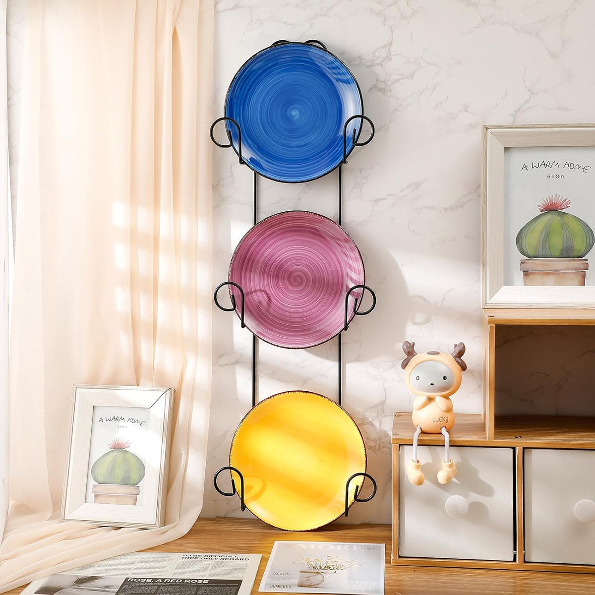 Set of 2 Plate Rack for Wall Vertical 3 Tier Metal Wall Plate Holder Display Hanger for Dishes Decorative Plates Arts