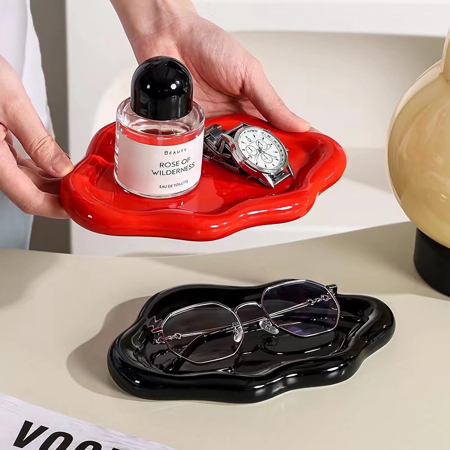 Ceramic Jewelry Tray Dish for Ring Key Trinket / Black