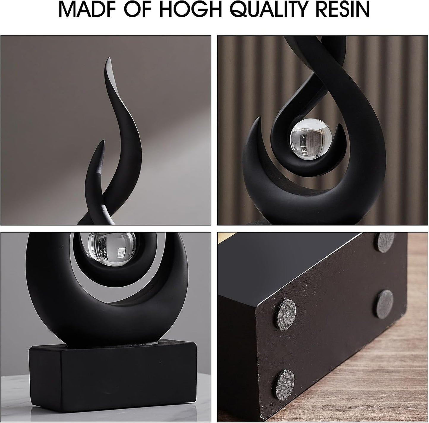 Glass Ball Resin Art Figurines / Black Statue