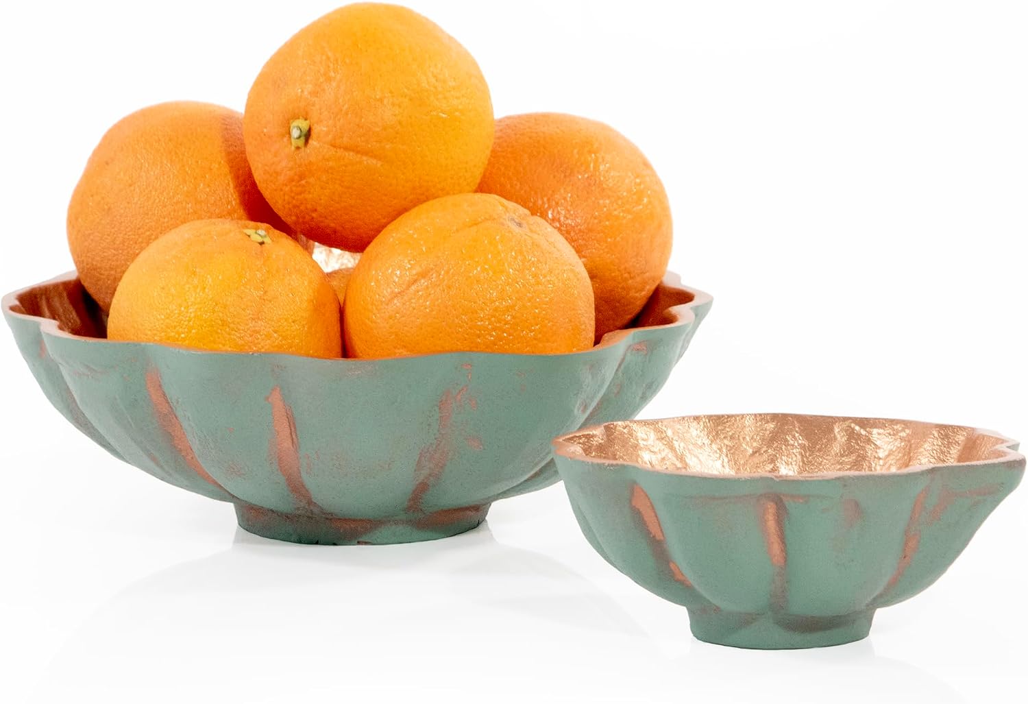Decorative Metal Turquoise Copper Finish Round Bowls / Set of 2