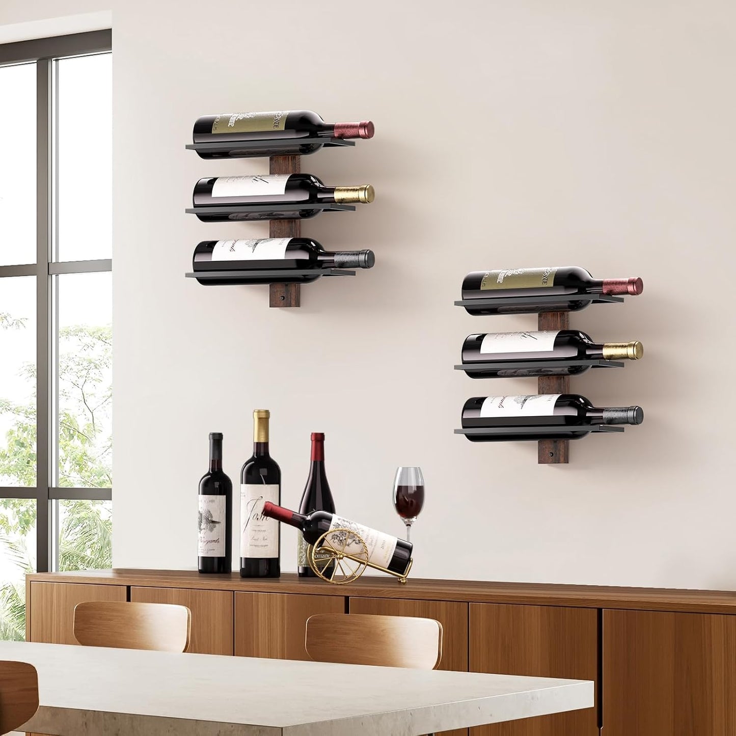 B4Life Wall Mounted Wine Rack for 6 Bottles Wood & Metal Storage | Small Space And Apartments Wine Selection