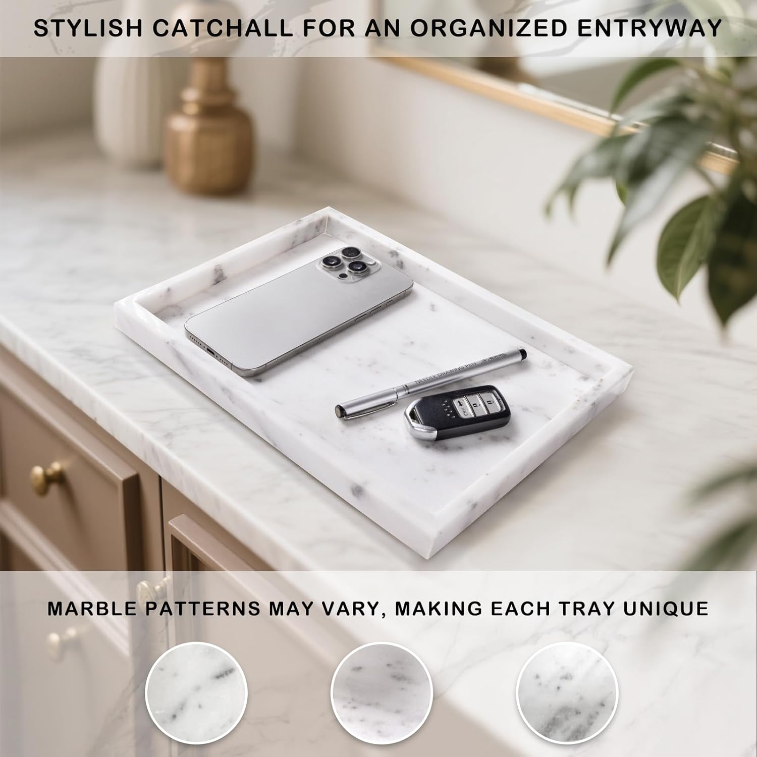 Marble Tray / Bathroom Tray for Countertop / Starry White
