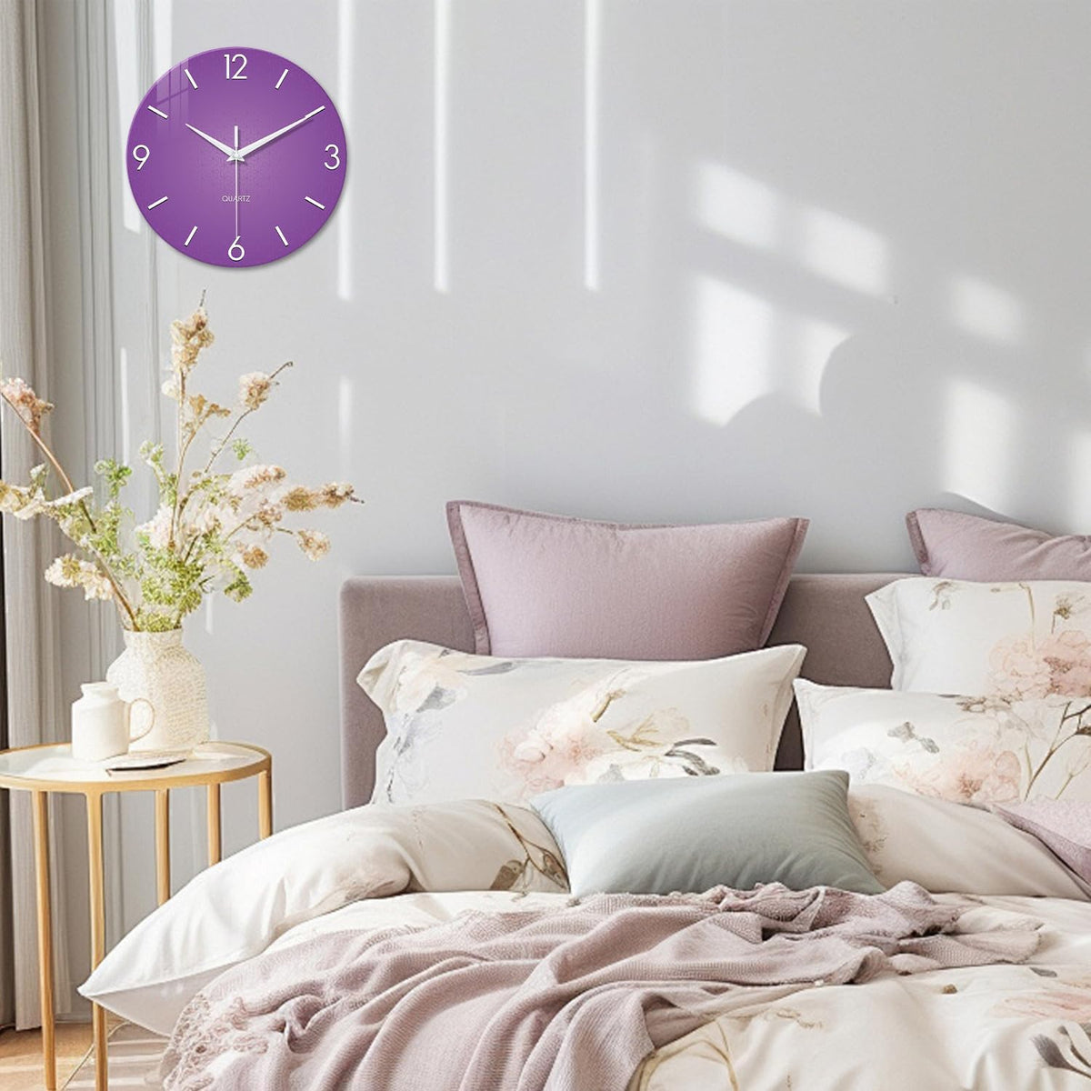 XFM Large Purple Wall Clock for Women Girls Bedroom 20 Inch | Silent Non-Ticking Battery Operated Modern Simple