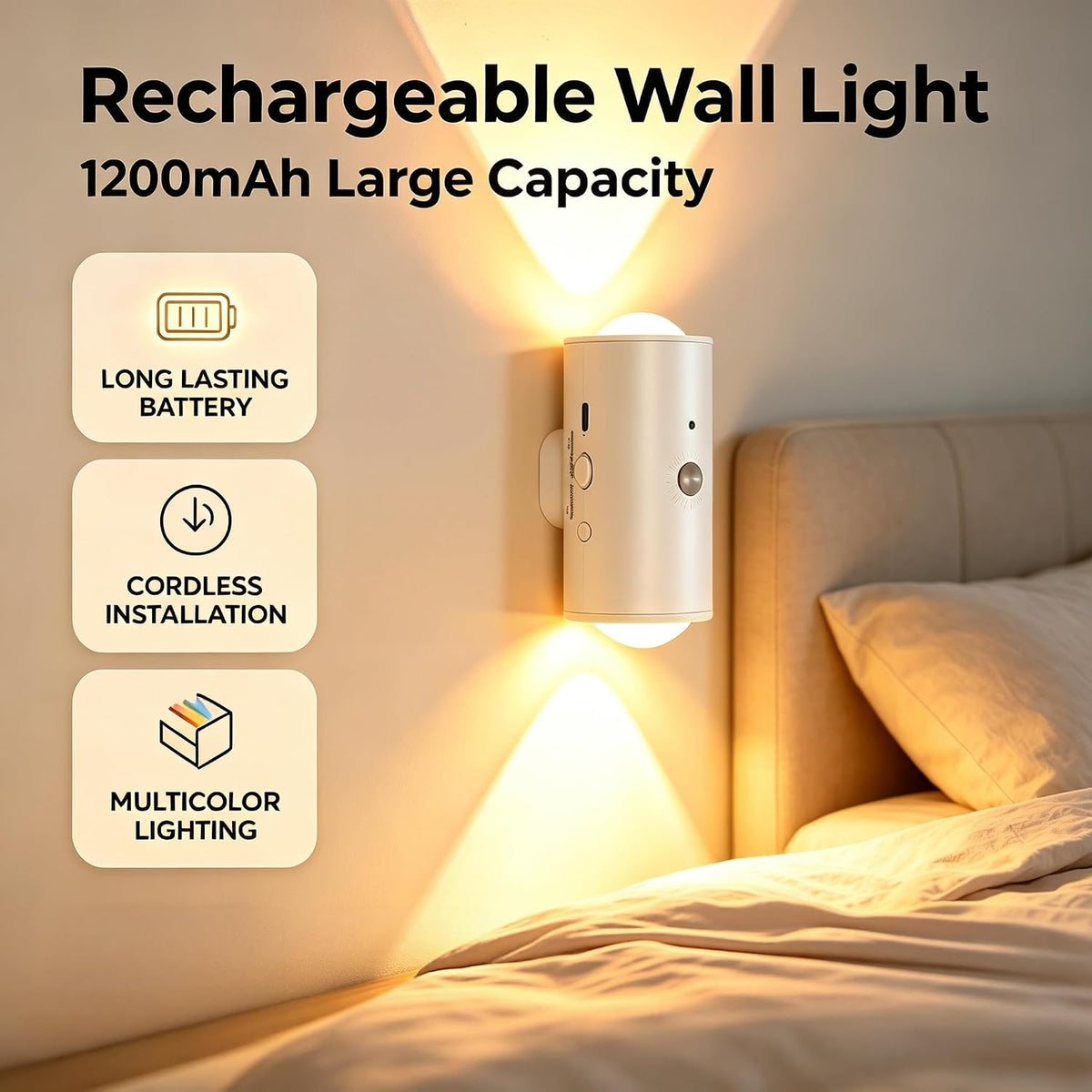 4 Pack RGB Dynamic Gradient Step Lights, Rechargeable Motion Sensor LED Wall Lamp with Remote, 1200mAh Dimmable
