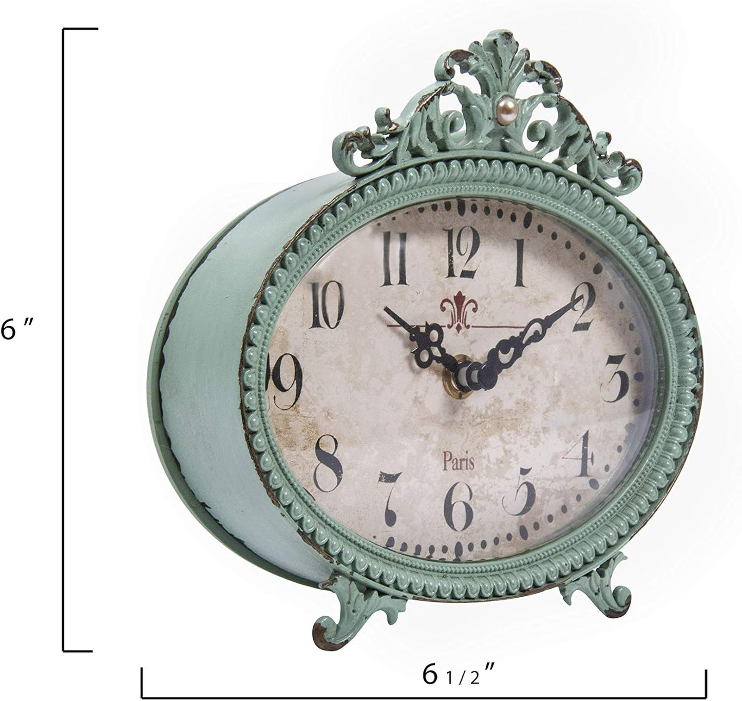 Creative Co-Op Green Antiqued Pewter Mantel Clock