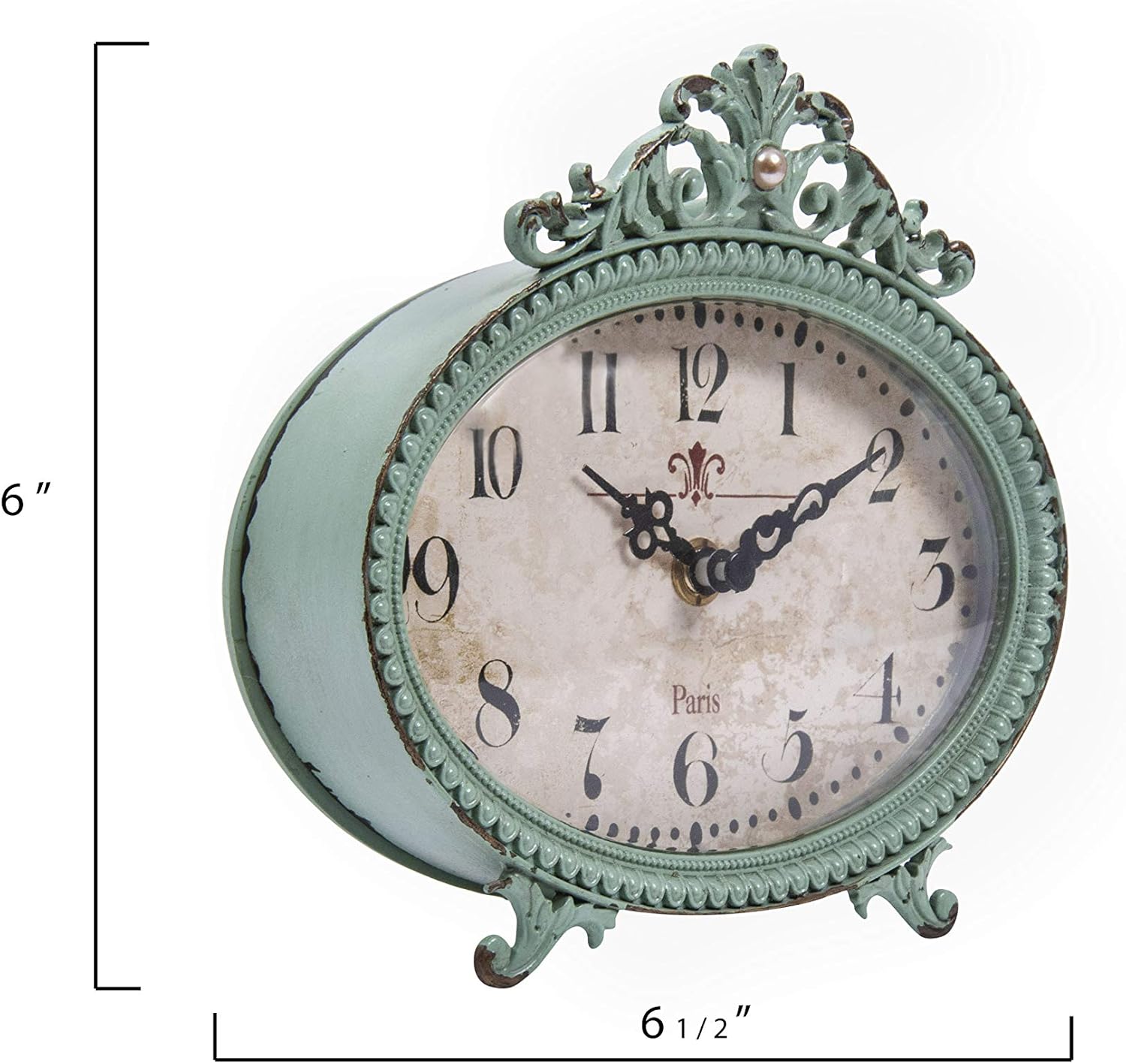 Creative Co-Op Green Antiqued Pewter Mantel Clock