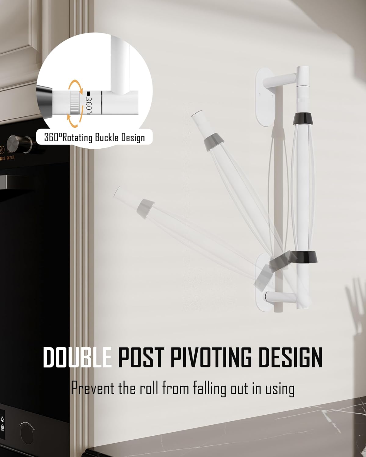 Paper Towel Holder Under Cabinet One Hand Operable, White | Round Base,Damping Effect, Drill Wall Mount or