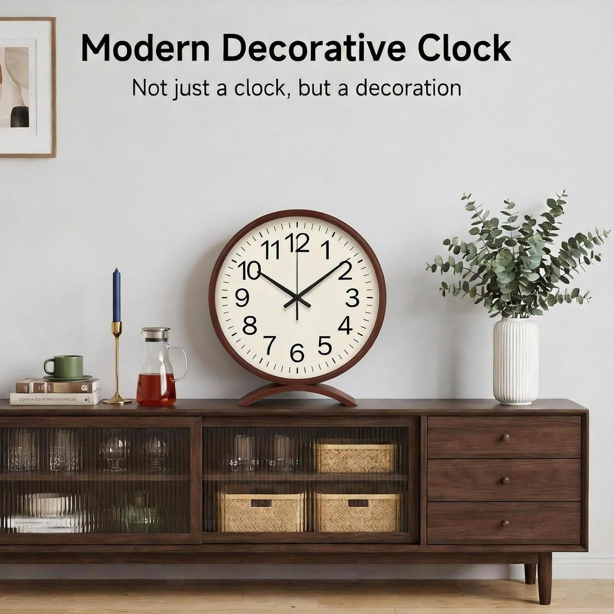 Maxspace Table Clock-8 Inch Silent Non-Ticking Wooden Timepiece Desk Clock, Battery Operated Decor Round Clock for