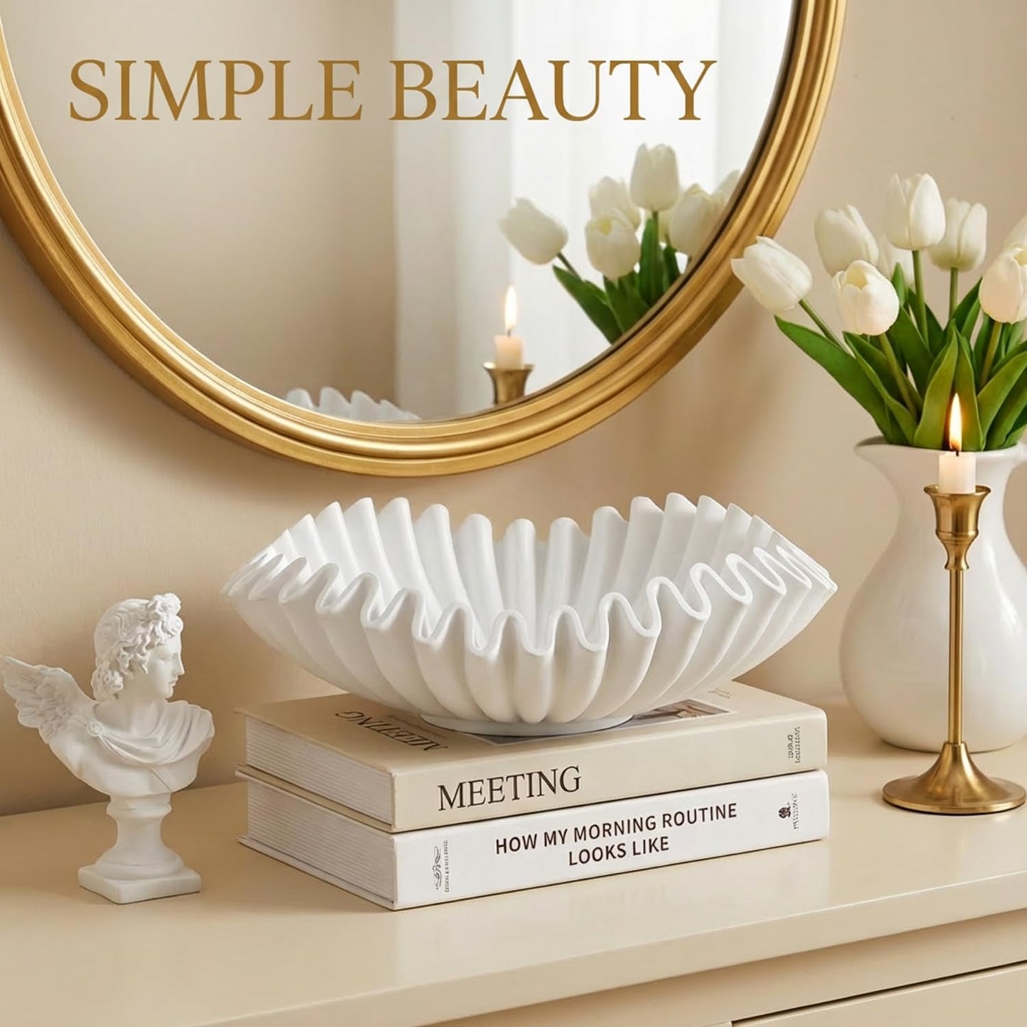 Modern Handicraft Ruffle Key Bowls for Living Entryway Table / White-9.65in / Resin