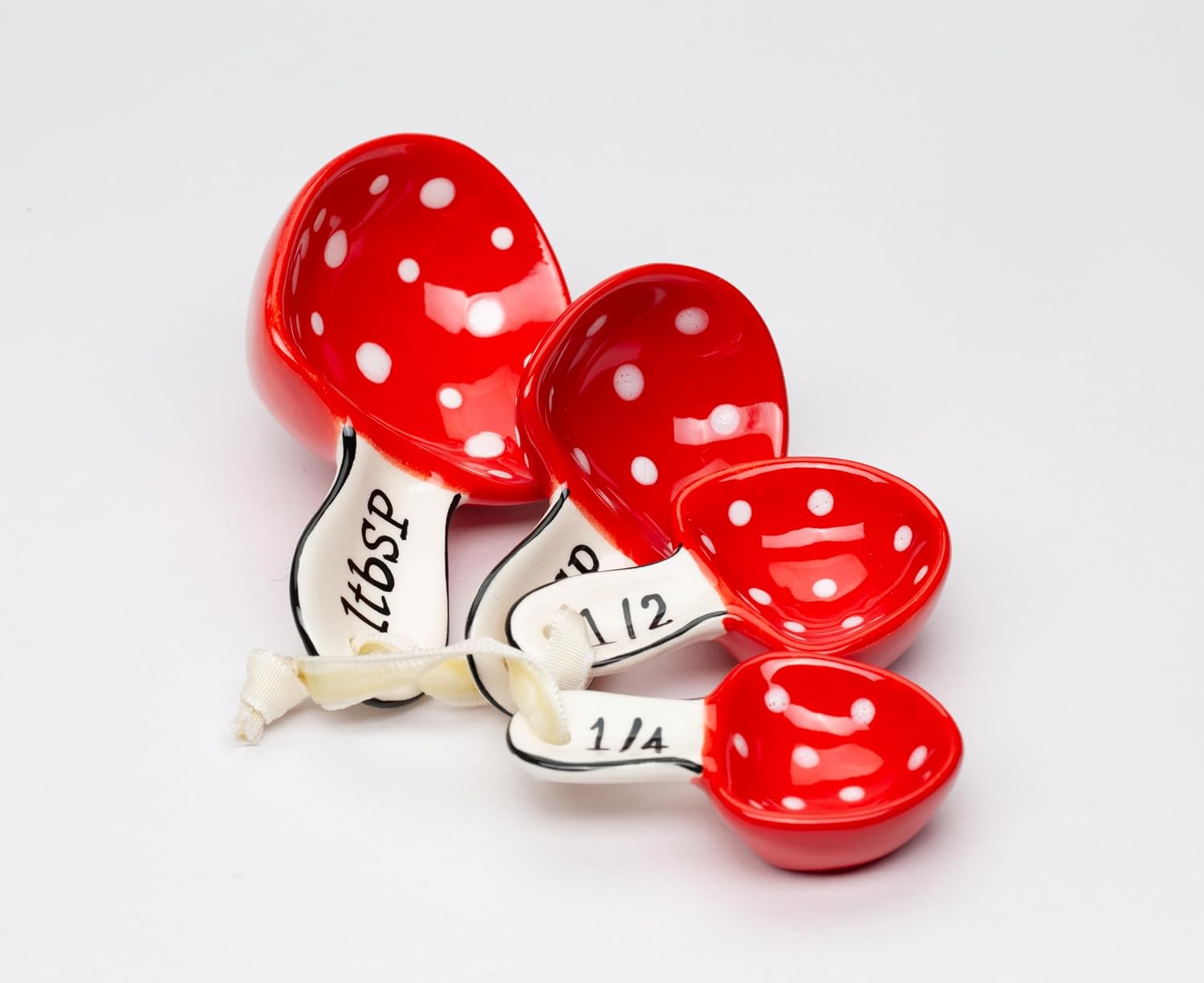 Fine Ceramic Woodland Fairy Mushroom Measuring Spoons / Red / Set of 4