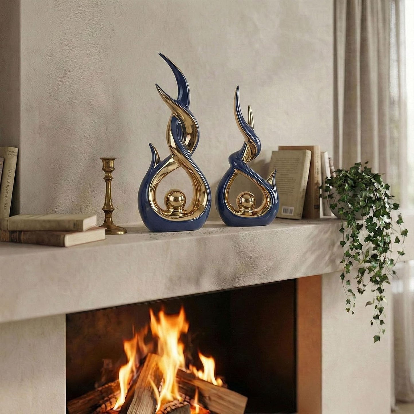 Abstract Ceramic Sculpture Modern Electroplated Figurines Decorative / Blue and Gold / Set of 2