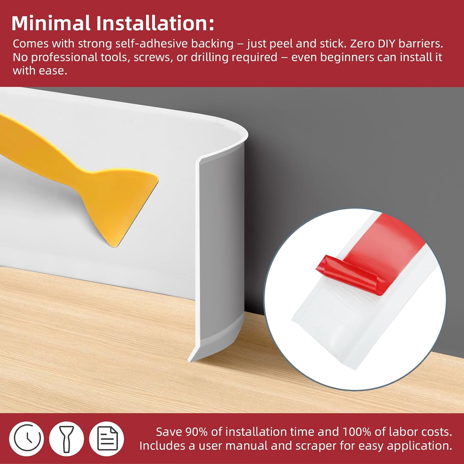 Vinyl Baseboard Molding Trim / 16.4FT x 1.97 IN / 16.4 Inch