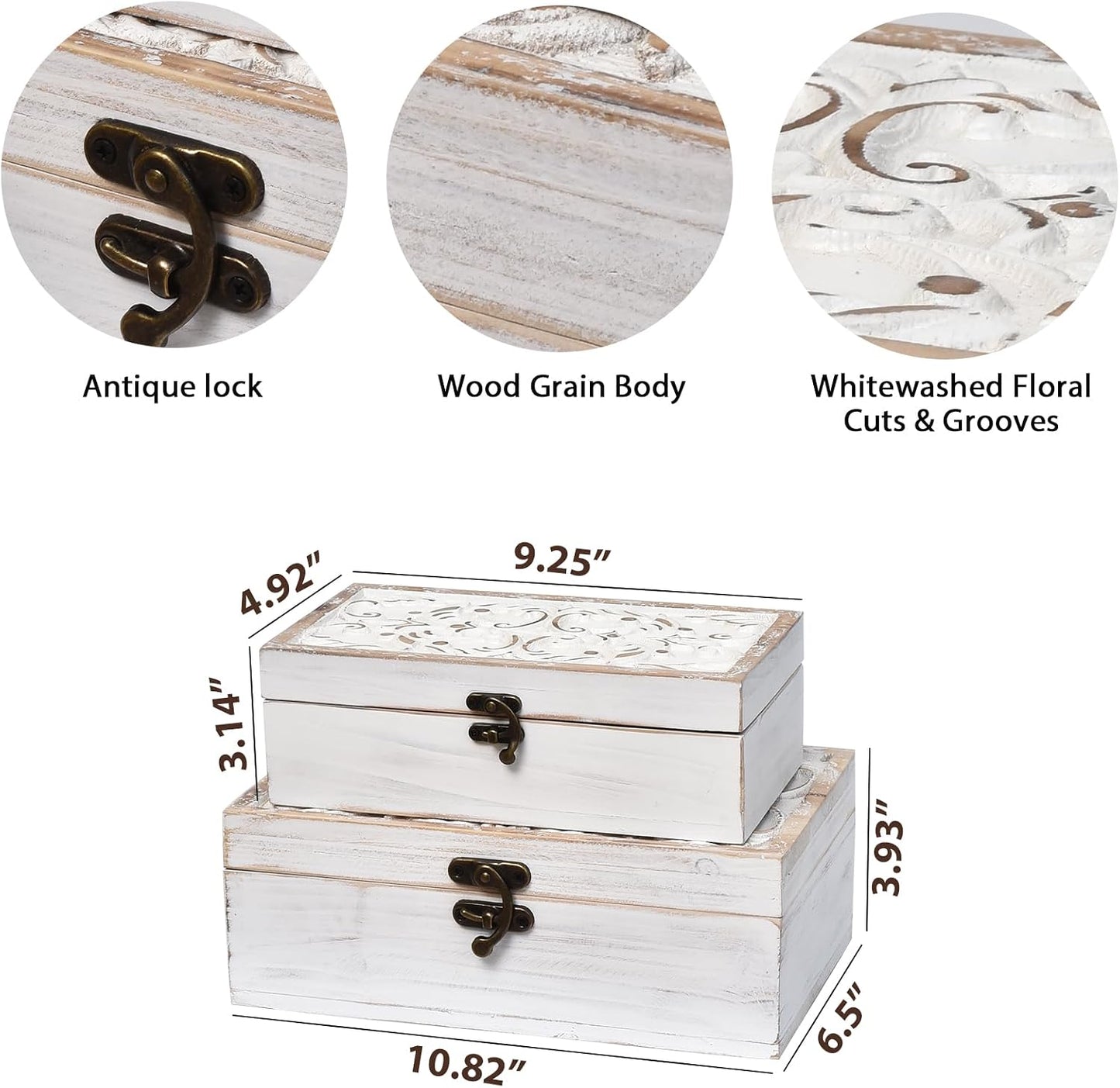 Distressed -Washed Decorative Boxes / S&M / White / Set of 2